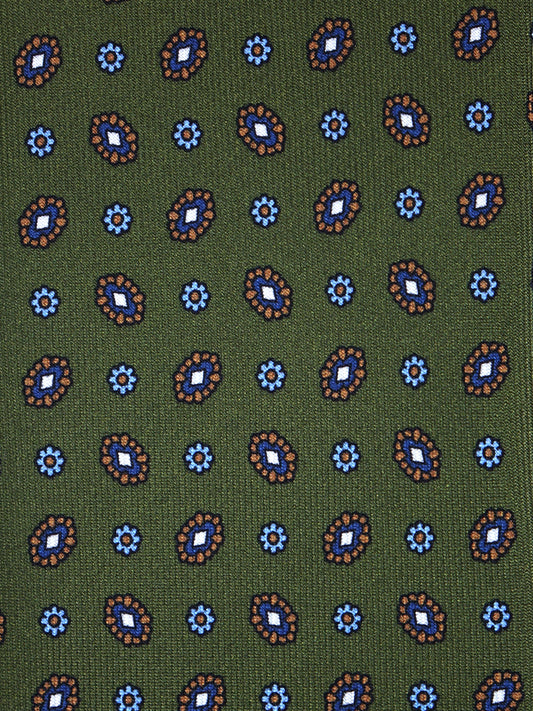 Green 3 Fold tie NADA in Printed English Silk