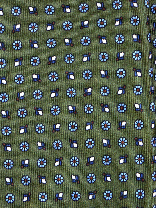 Green 3 Fold tie BELINDA in Printed English Silk