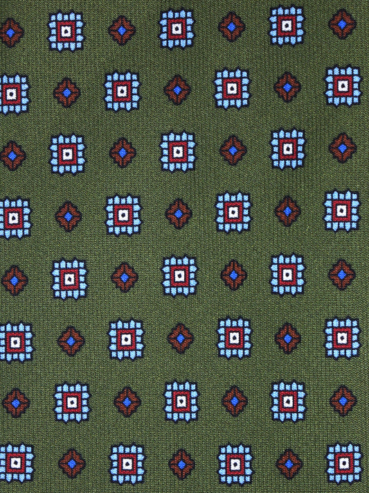 Green 3 Fold tie GRACIA in Printed Silk