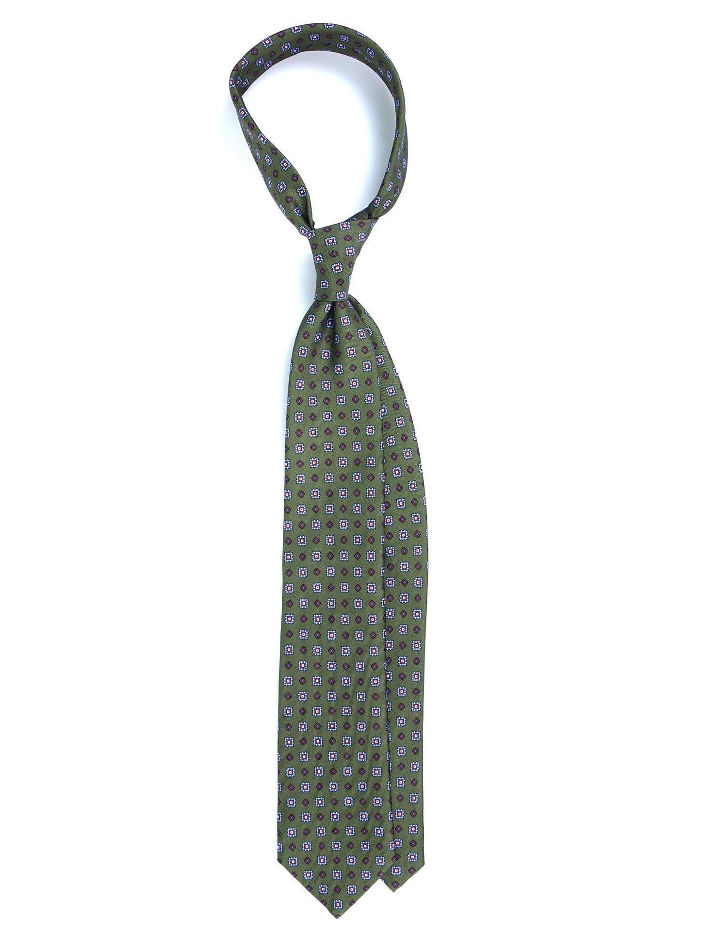 Green 3 Fold tie GRACIA in Printed Silk