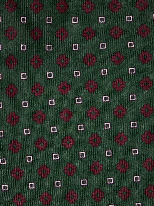Green 3 Folds SAVERY Luxury Printed Silk Tie