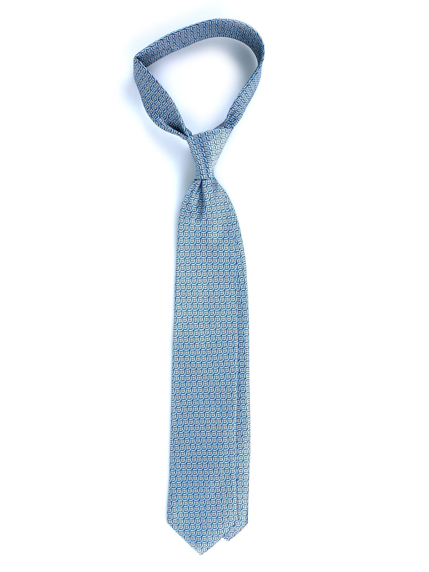 3 Fold grey CROSS Tie in Printed Satin Silk