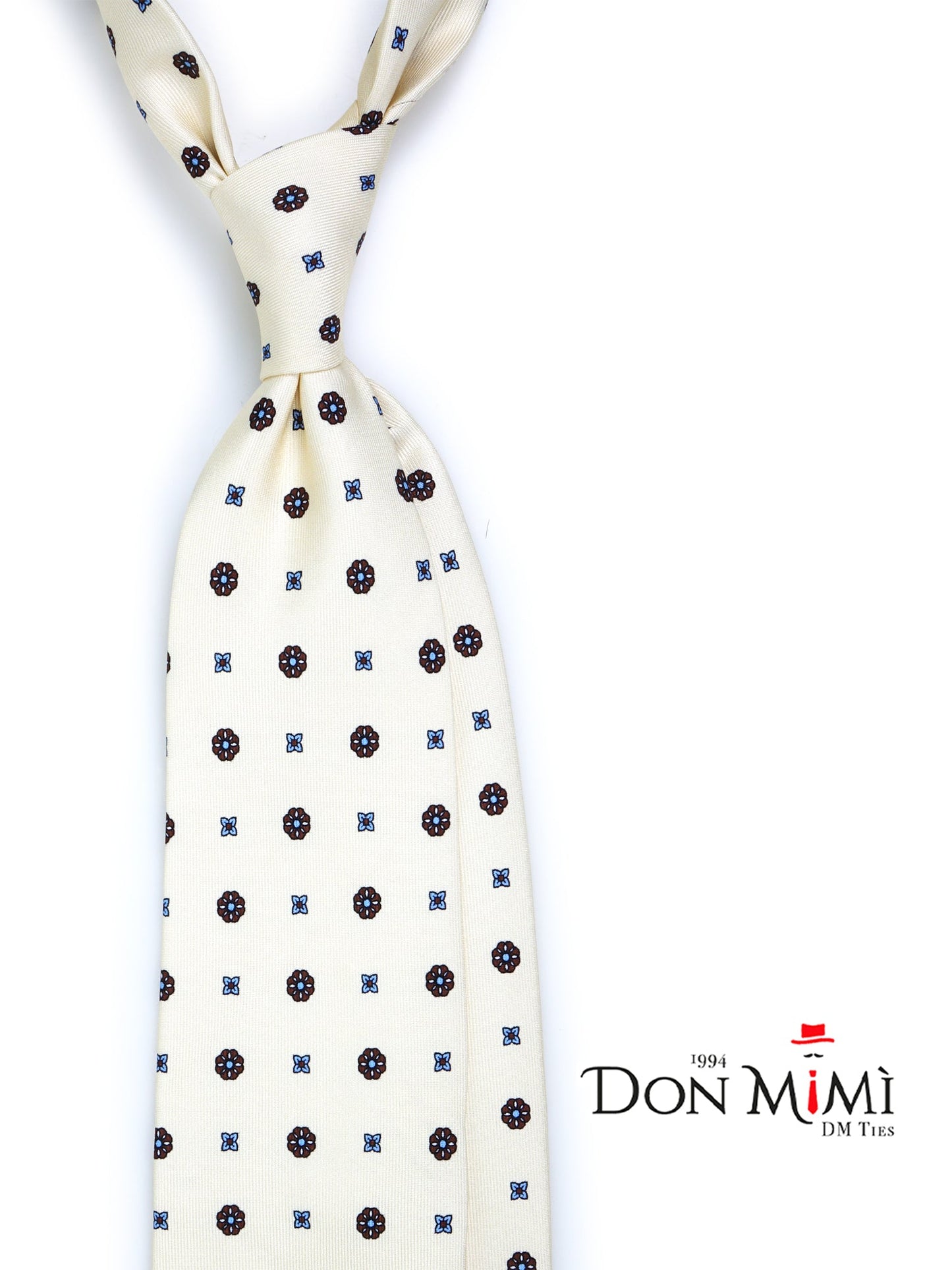 Ivory 3 Fold tie ESTELLA Printed English Silk