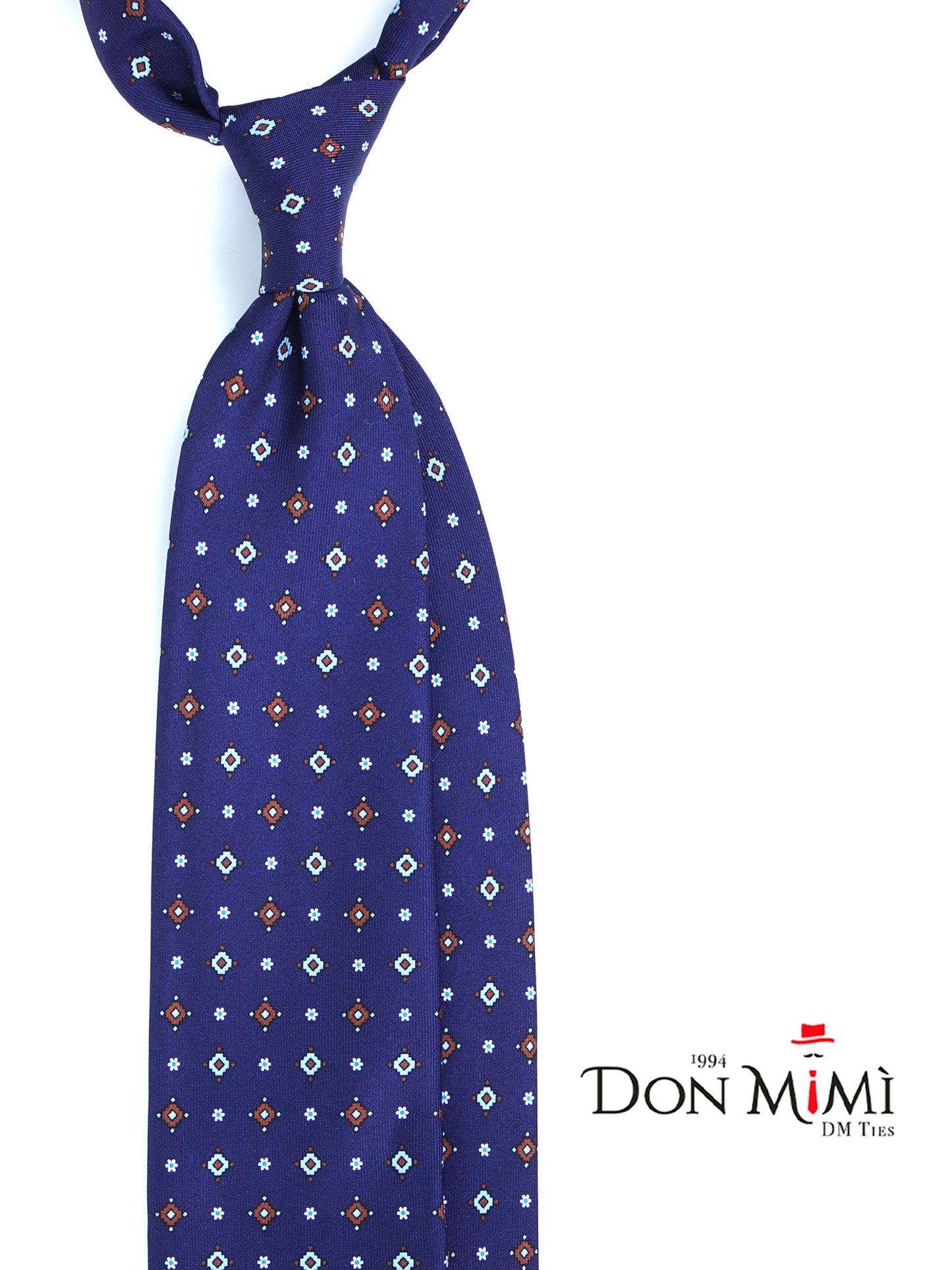 Blue 3 Fold tie PRISCILLA in Printed English Silk