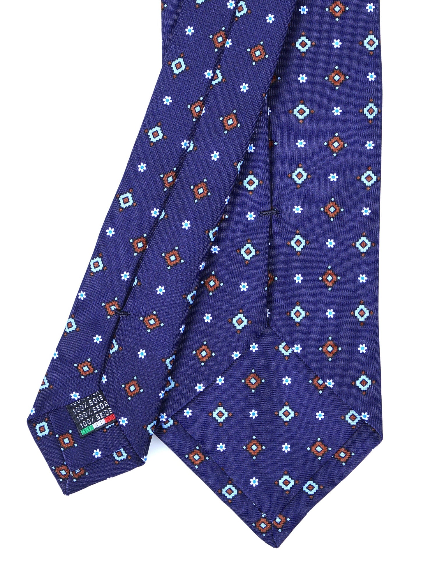 Blue 3 Fold tie PRISCILLA in Printed English Silk