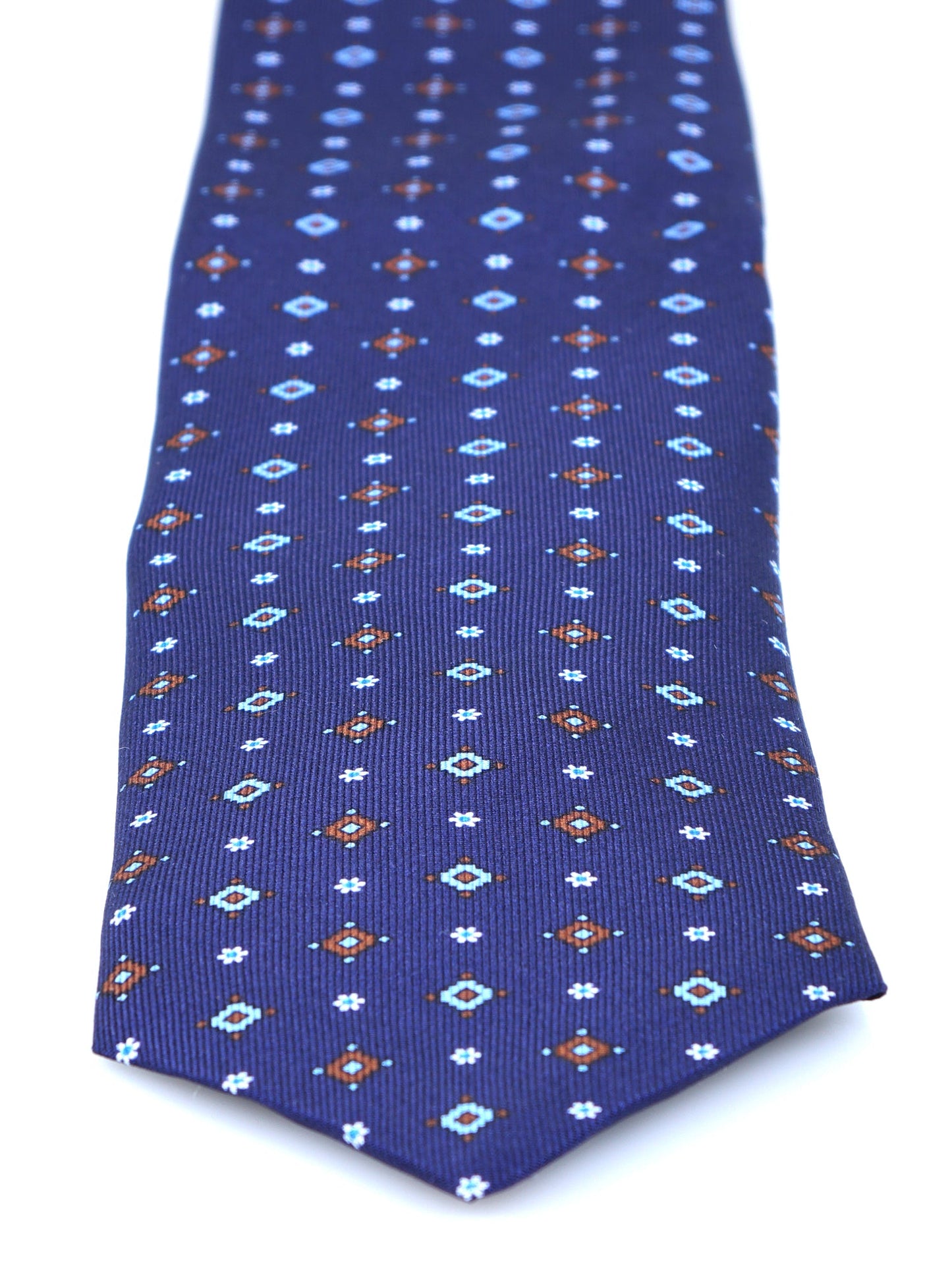 Blue 3 Fold tie PRISCILLA in Printed English Silk