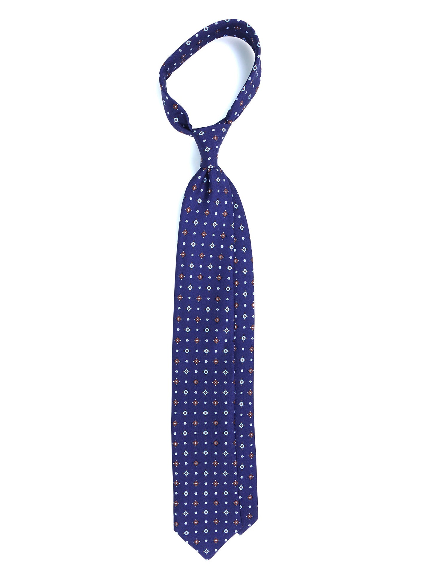 Blue 3 Fold tie PRISCILLA in Printed English Silk