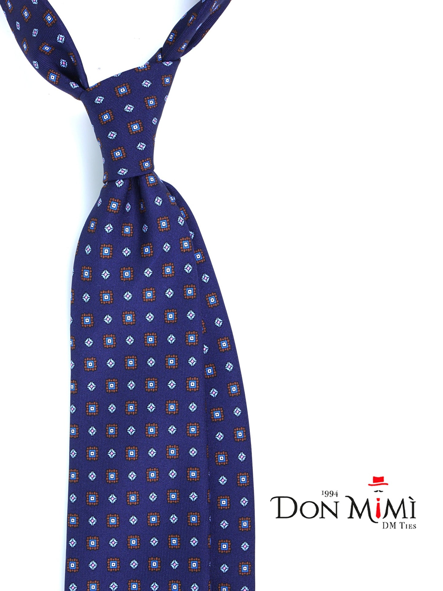 Blue 3 Fold tie GRACIA in Printed English Silk