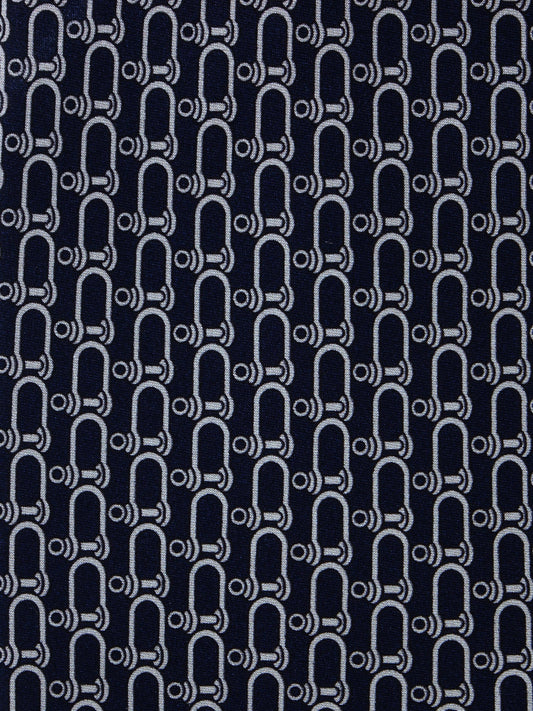 Dark Blue Tie 3 Folds AKITA in Printed Satin Silk