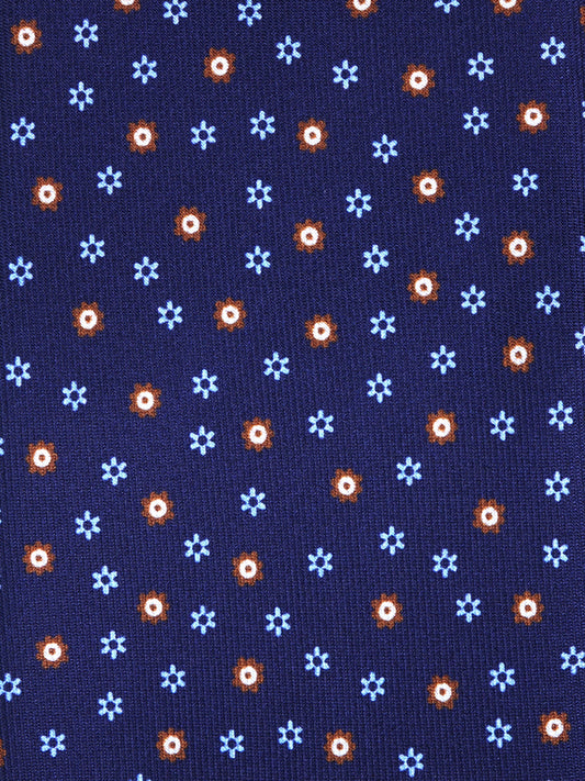 Dark Blue 3 Fold tie JULIA in Printed English Silk