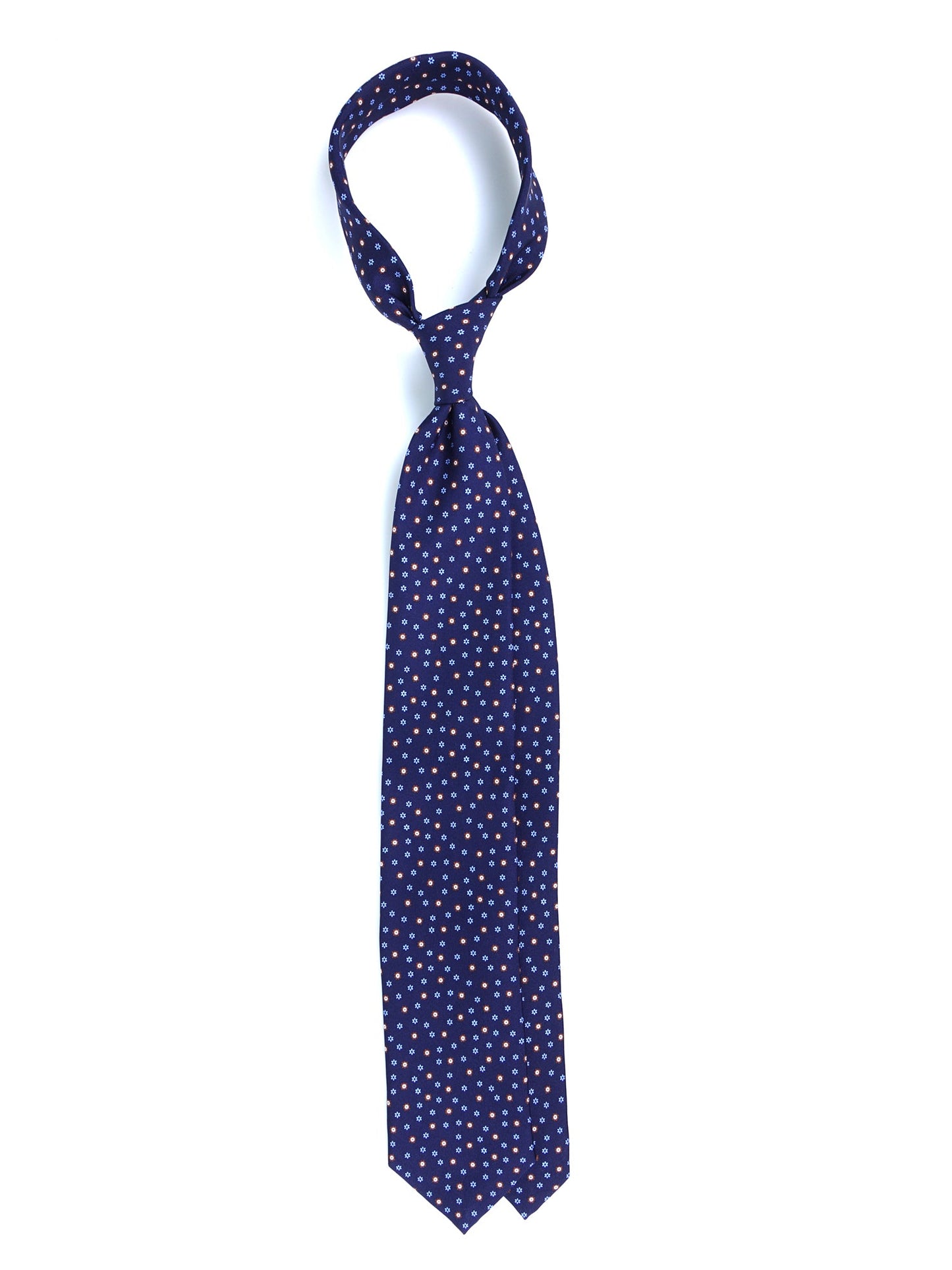 Dark Blue 3 Fold tie JULIA in Printed English Silk