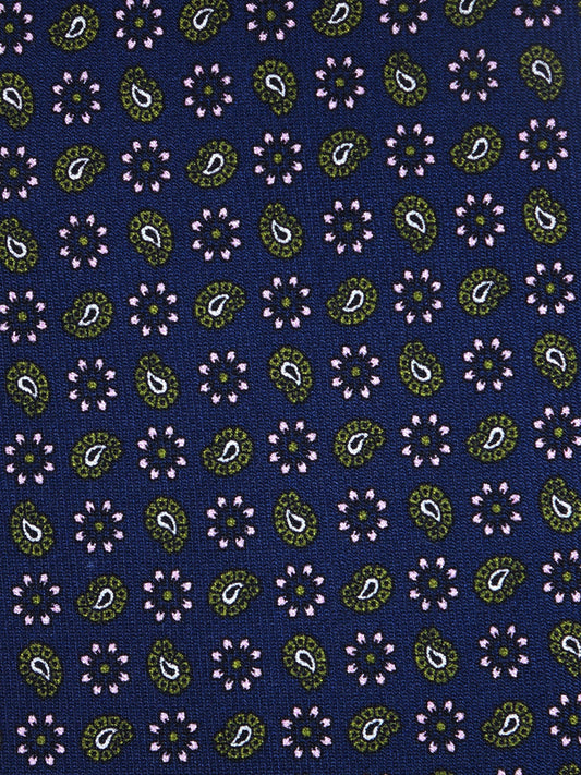 Blue/Green 3 Folds VITTORIA Tie in Printed Silk