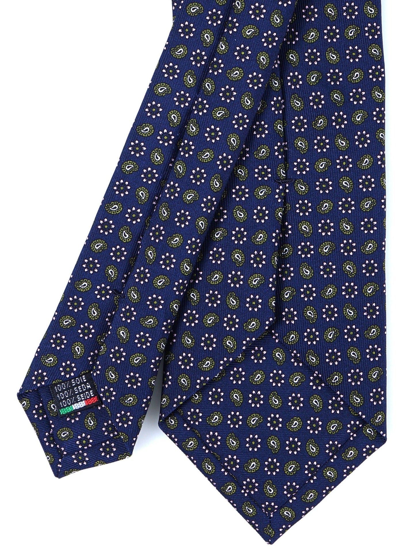 Blue/Green 3 Folds VITTORIA Silk Printed Tie