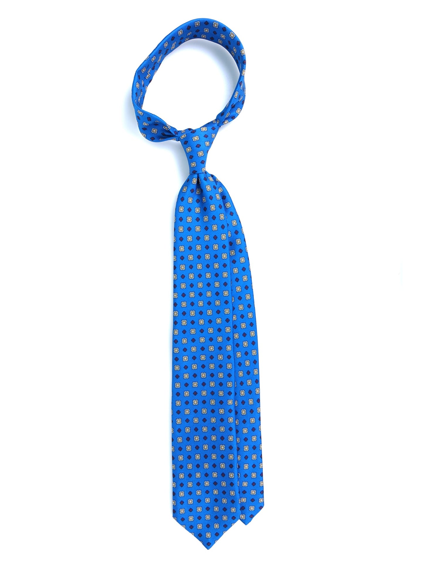Teal 3 Fold tie GRACIA in Printed English Silk