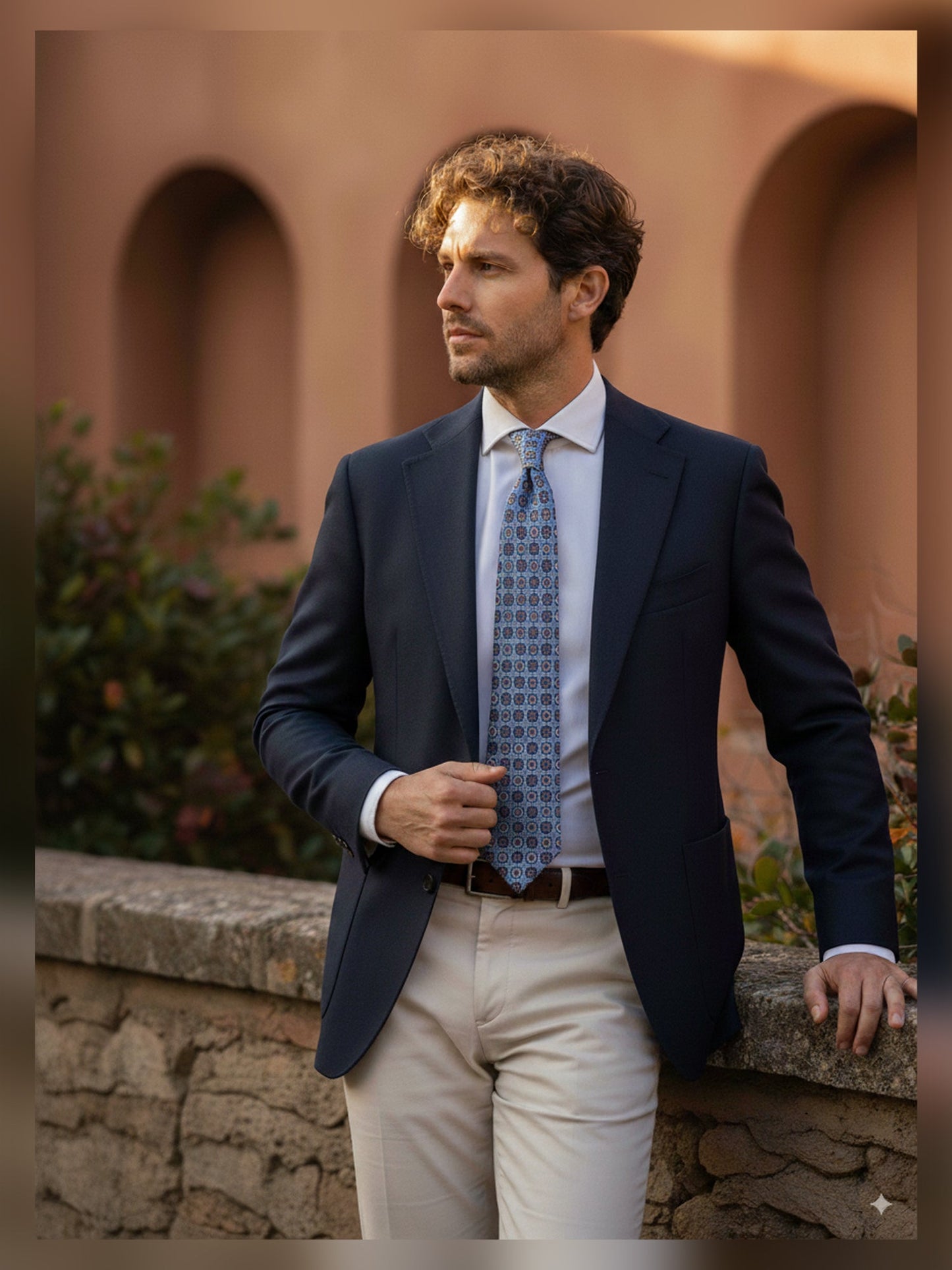 Teal Tie 3 Folds ASSUNTA in Printed English Silk