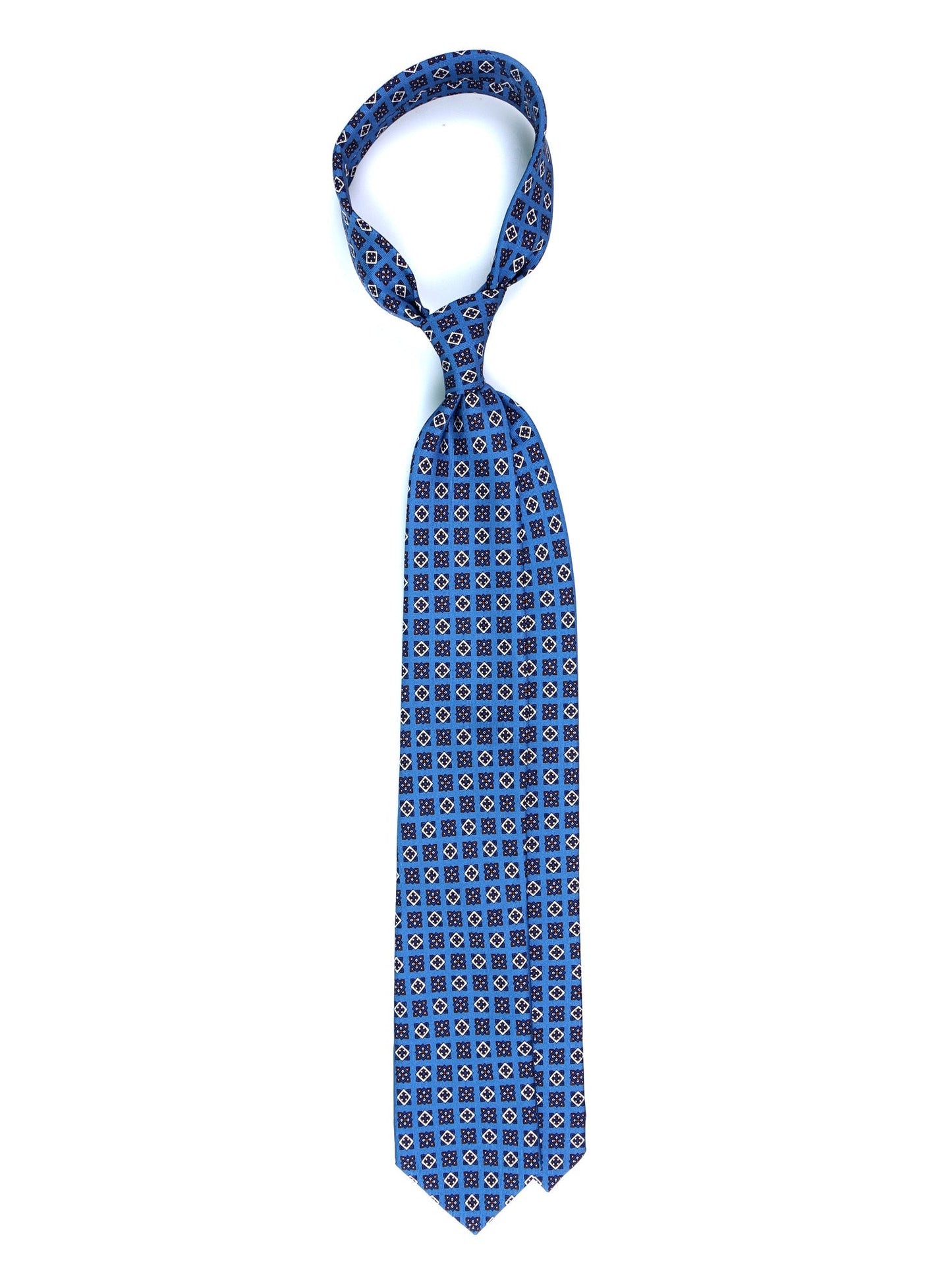 Teal Tie 3 Folds ASSUNTA in Printed English Silk