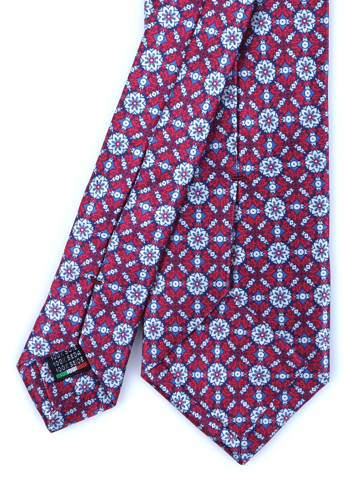 3 Fold red ALVISE Silk Satin Printed Tie