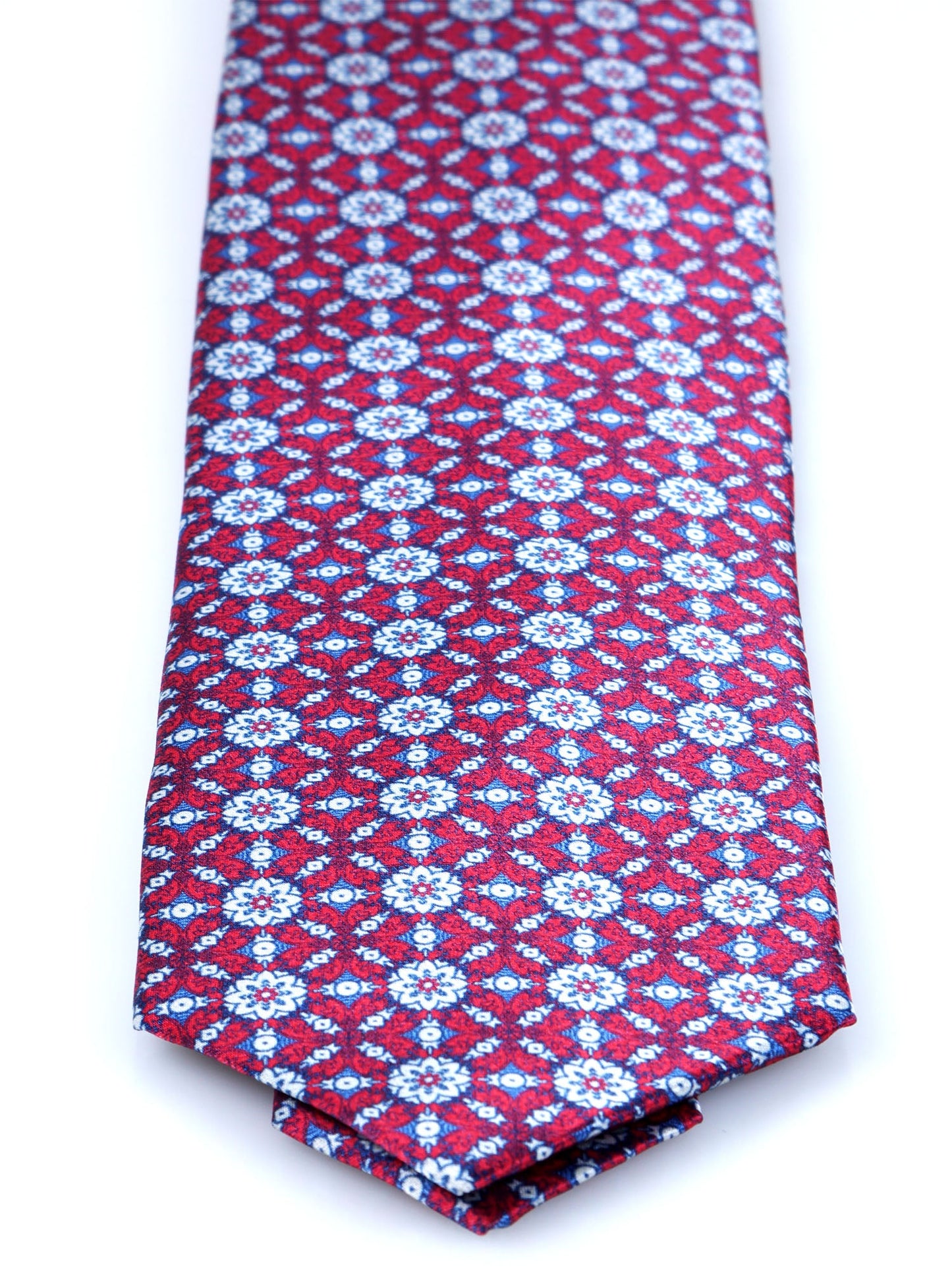 3 Fold red ALVISE Silk Satin Printed Tie