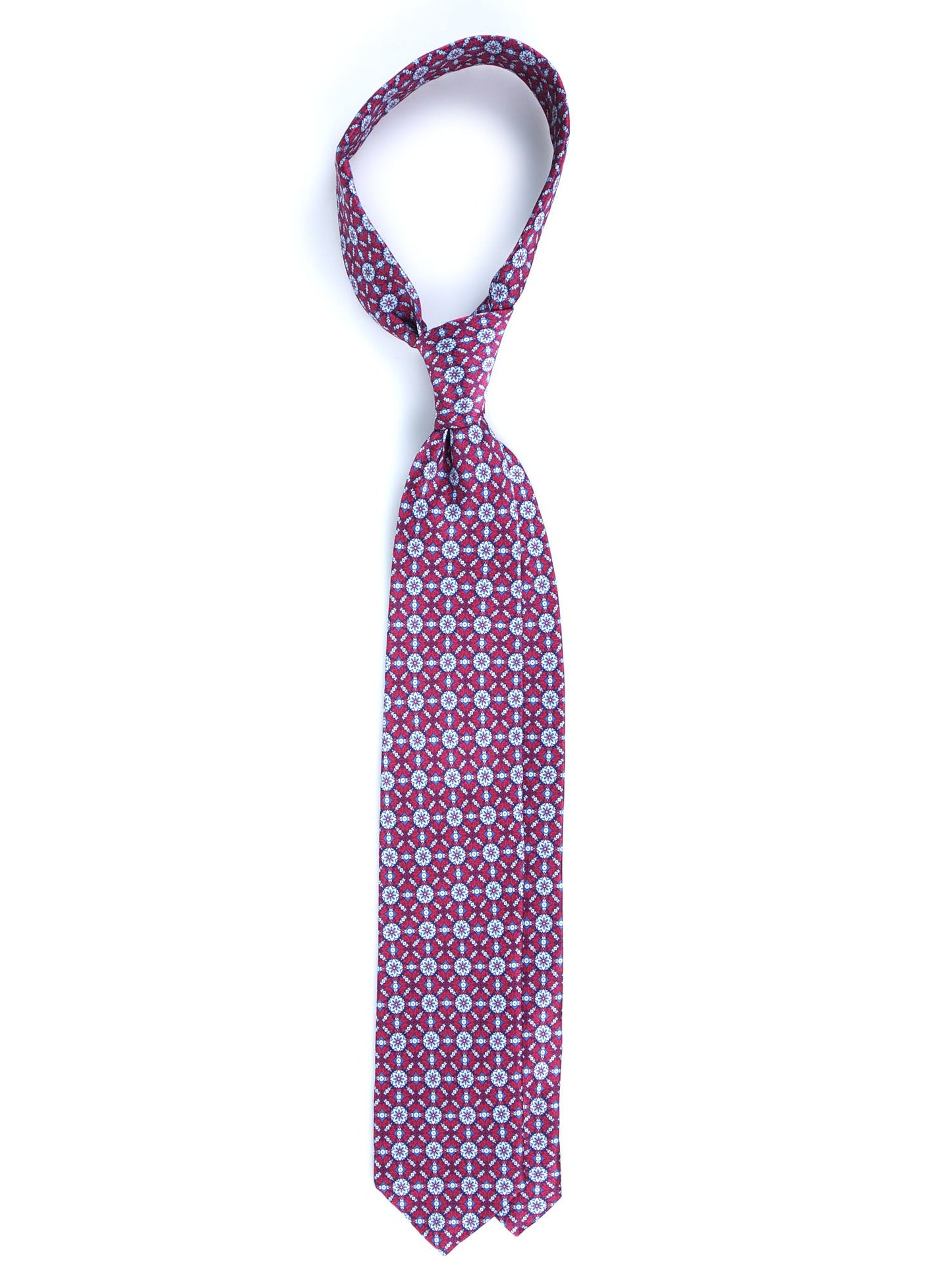 3 Fold red ALVISE Silk Satin Printed Tie