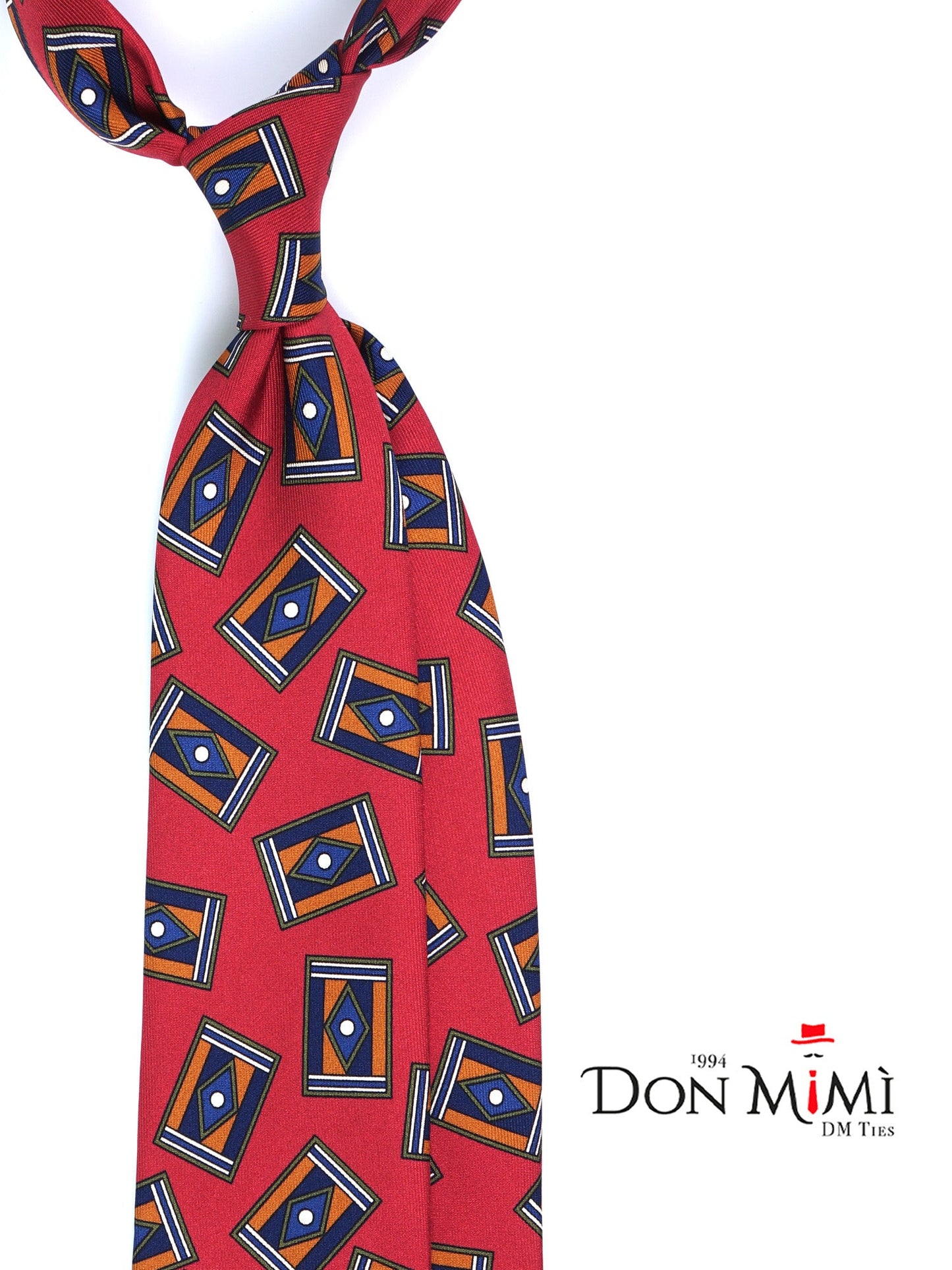 Red 3 Fold LEYA Tie in Printed English Silk