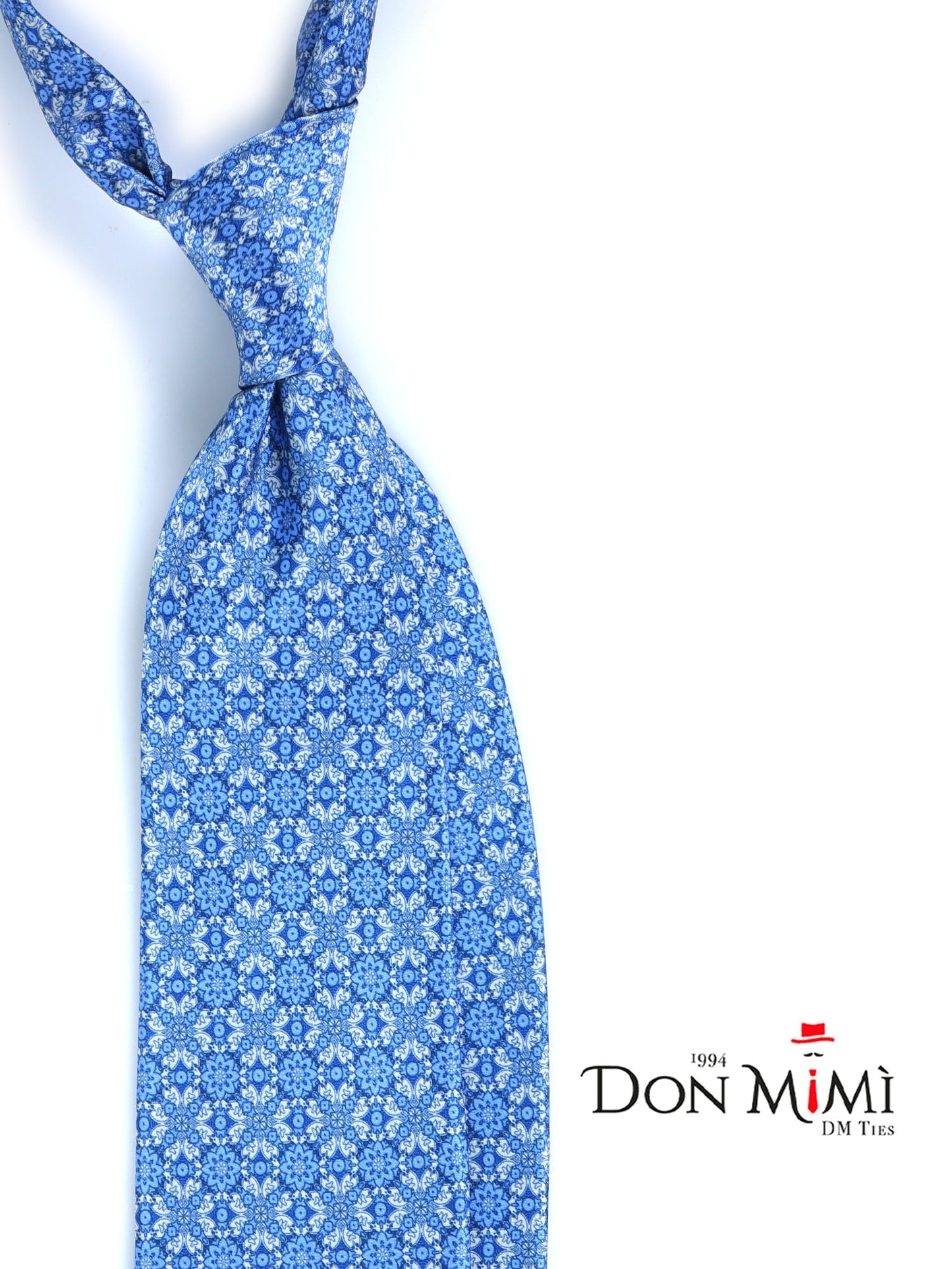 3 Fold sky blue ALVISE Silk Satin Printed Tie