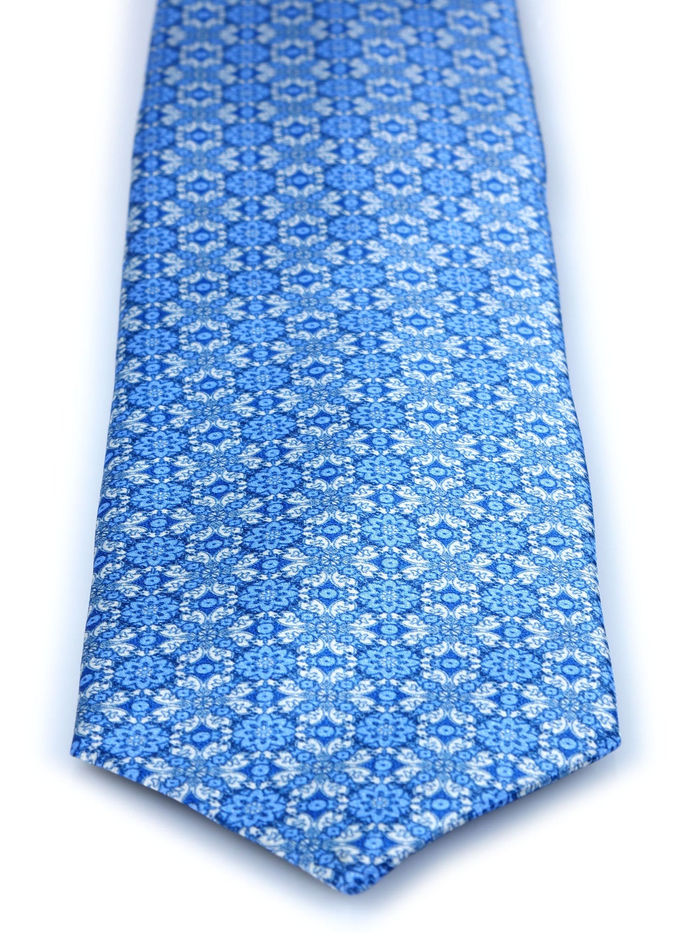 3 Fold sky blue ALVISE Silk Satin Printed Tie