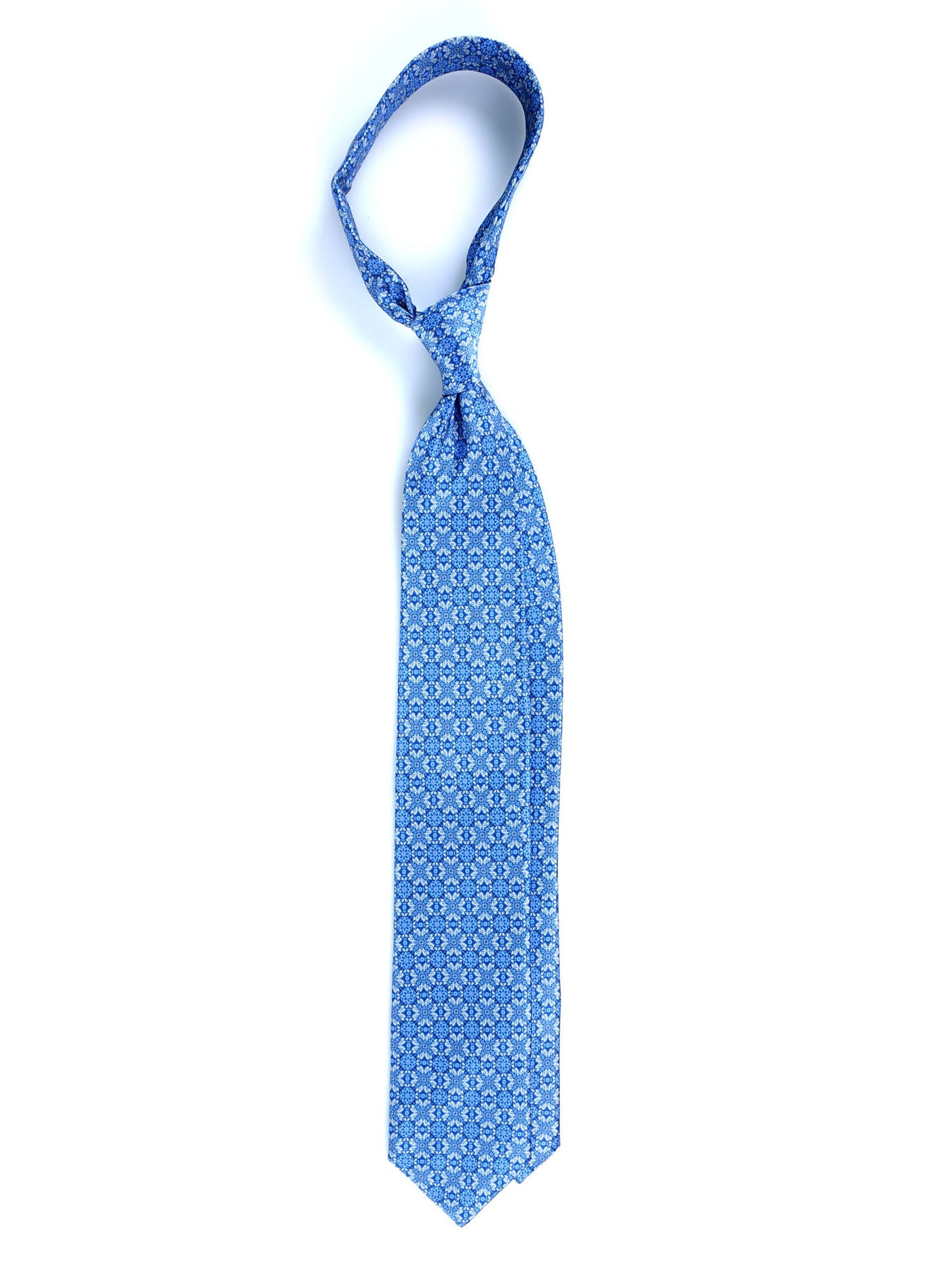 3 Fold sky blue ALVISE Silk Satin Printed Tie