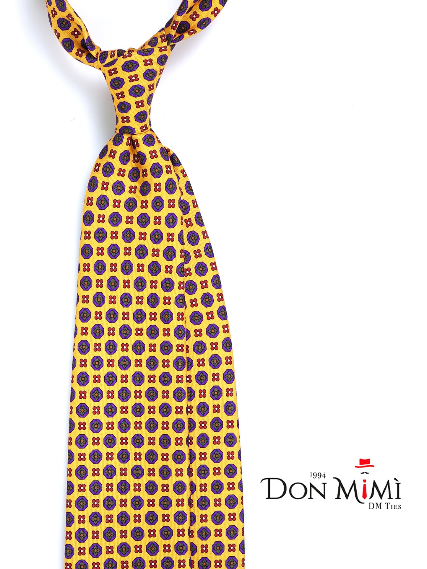 Yellow 3 Fold tie EDERA in Printed Printed Silk