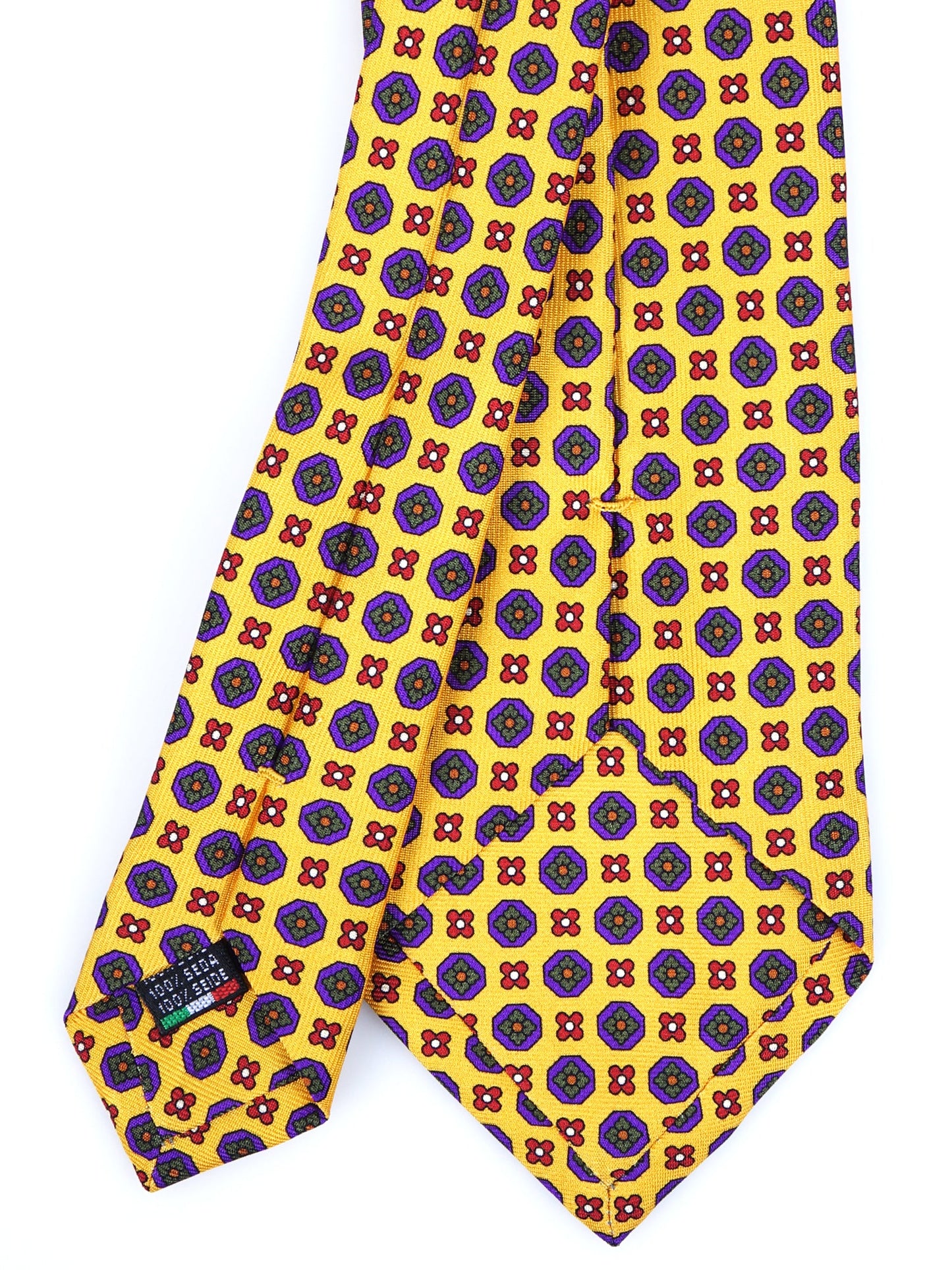 Yellow 3 Fold tie EDERA in Printed Printed Silk