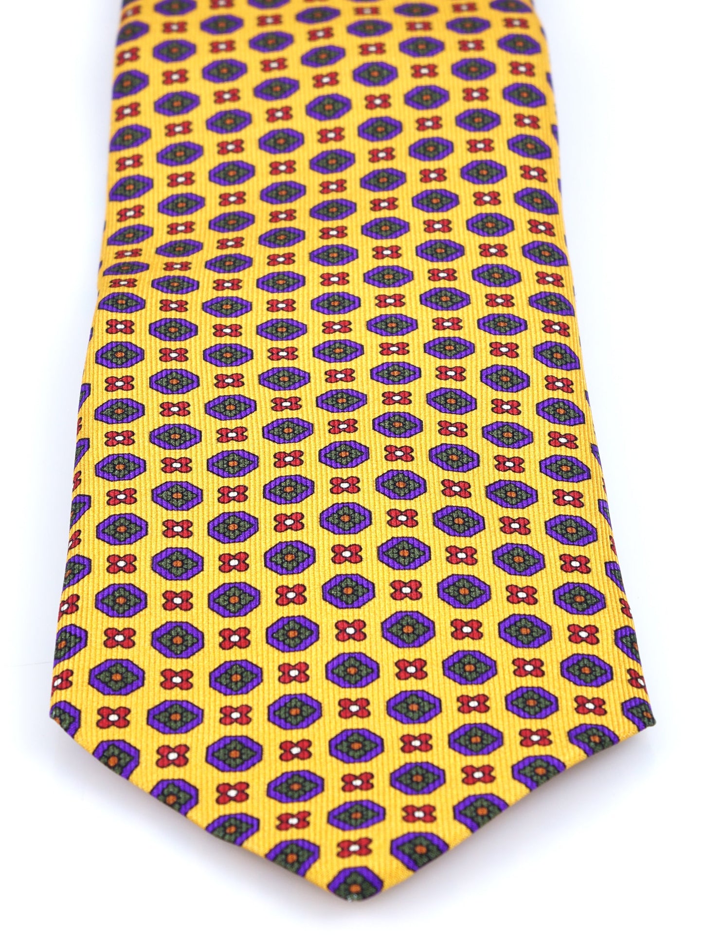 Yellow 3 Fold tie EDERA in Printed Printed Silk