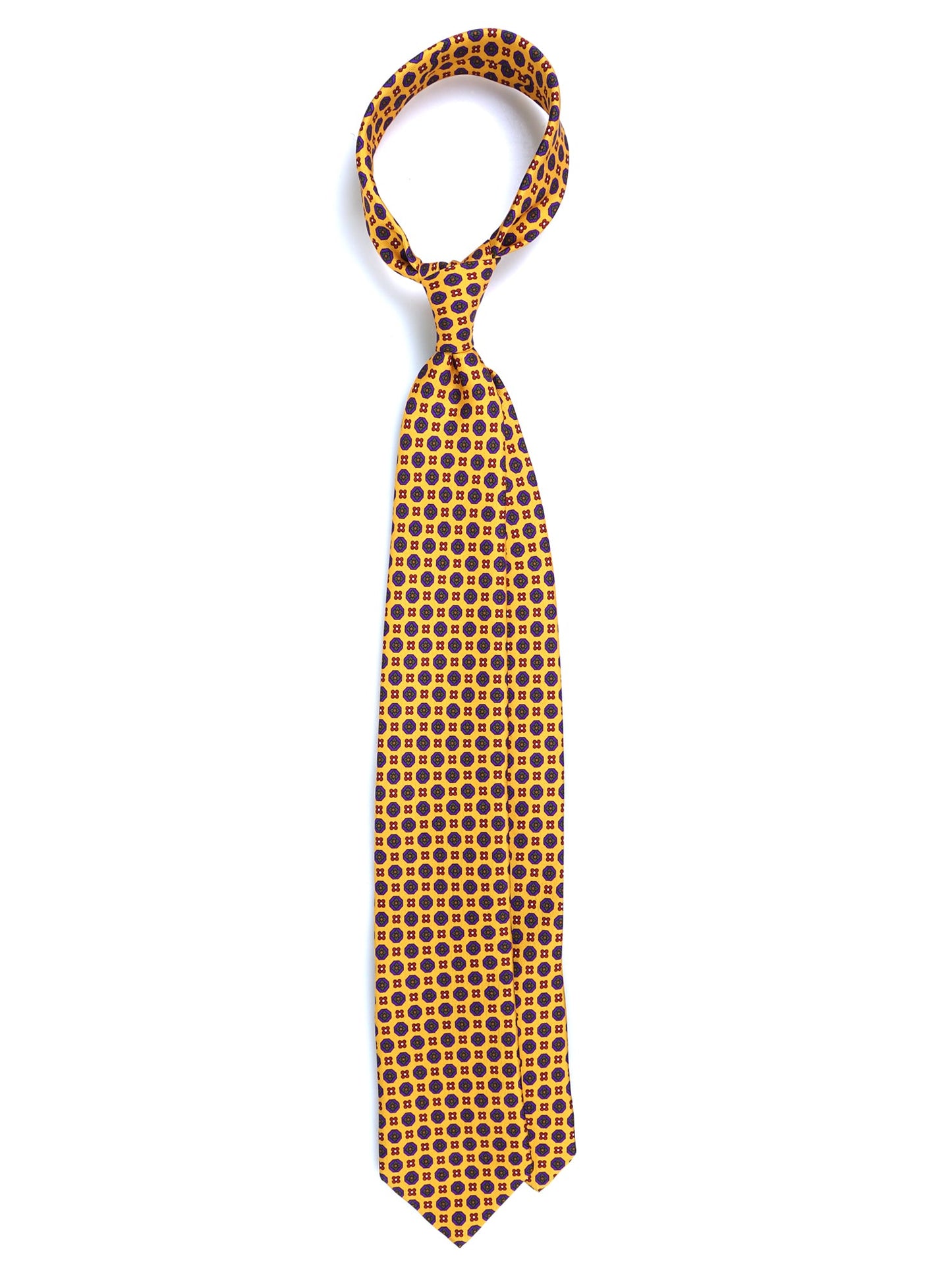 Yellow 3 Fold tie EDERA in Printed Printed Silk
