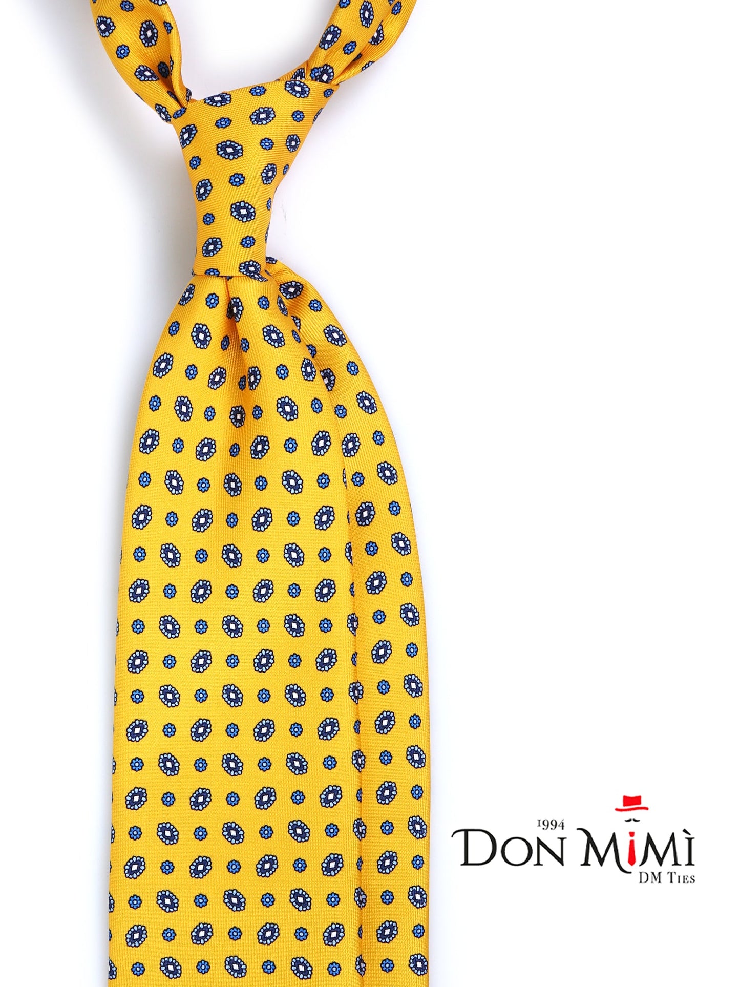 Yellow 3 Fold tie NADA Printed English Silk