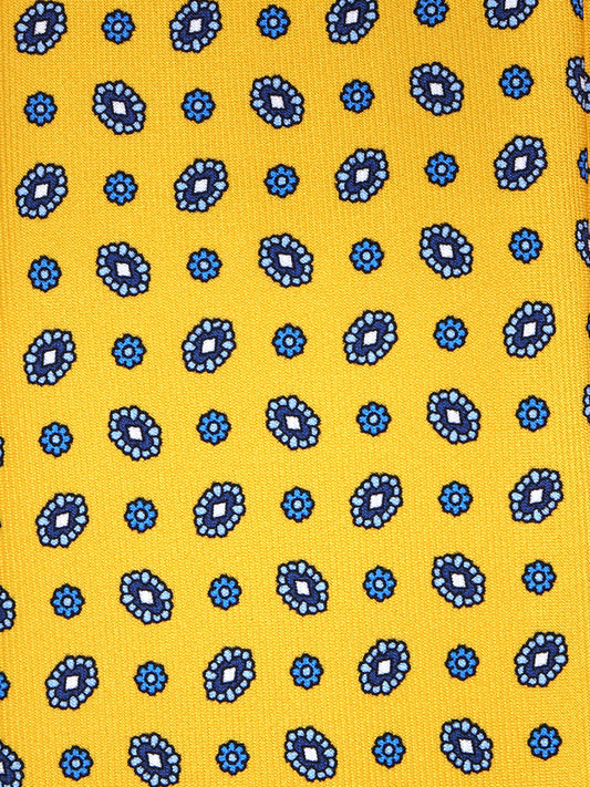 Yellow 3 Fold tie NADA Printed English Silk