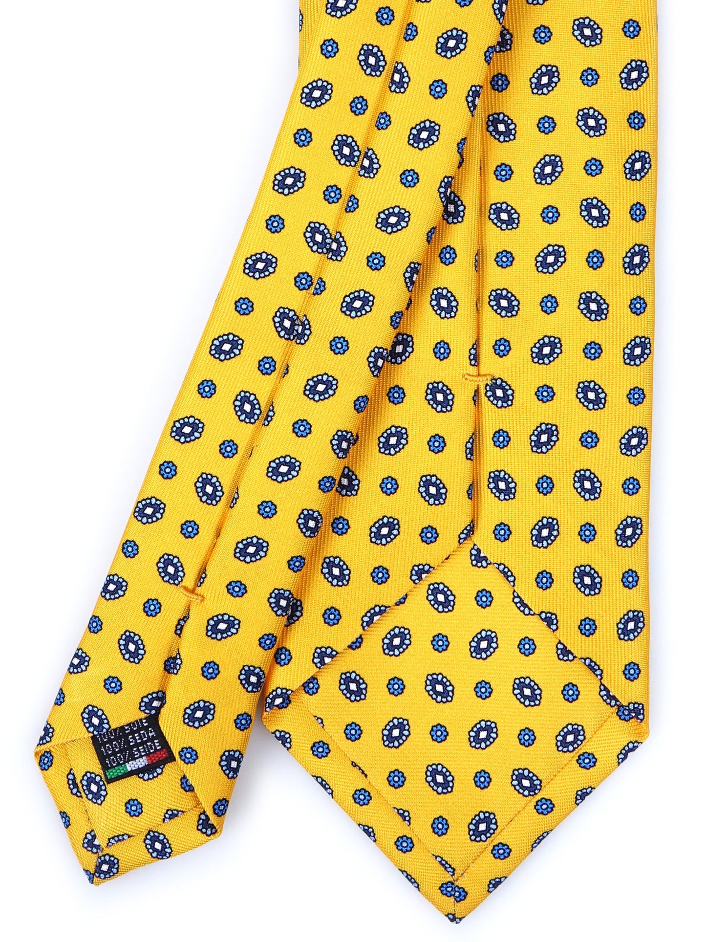 Yellow 3 Fold tie NADA Printed English Silk