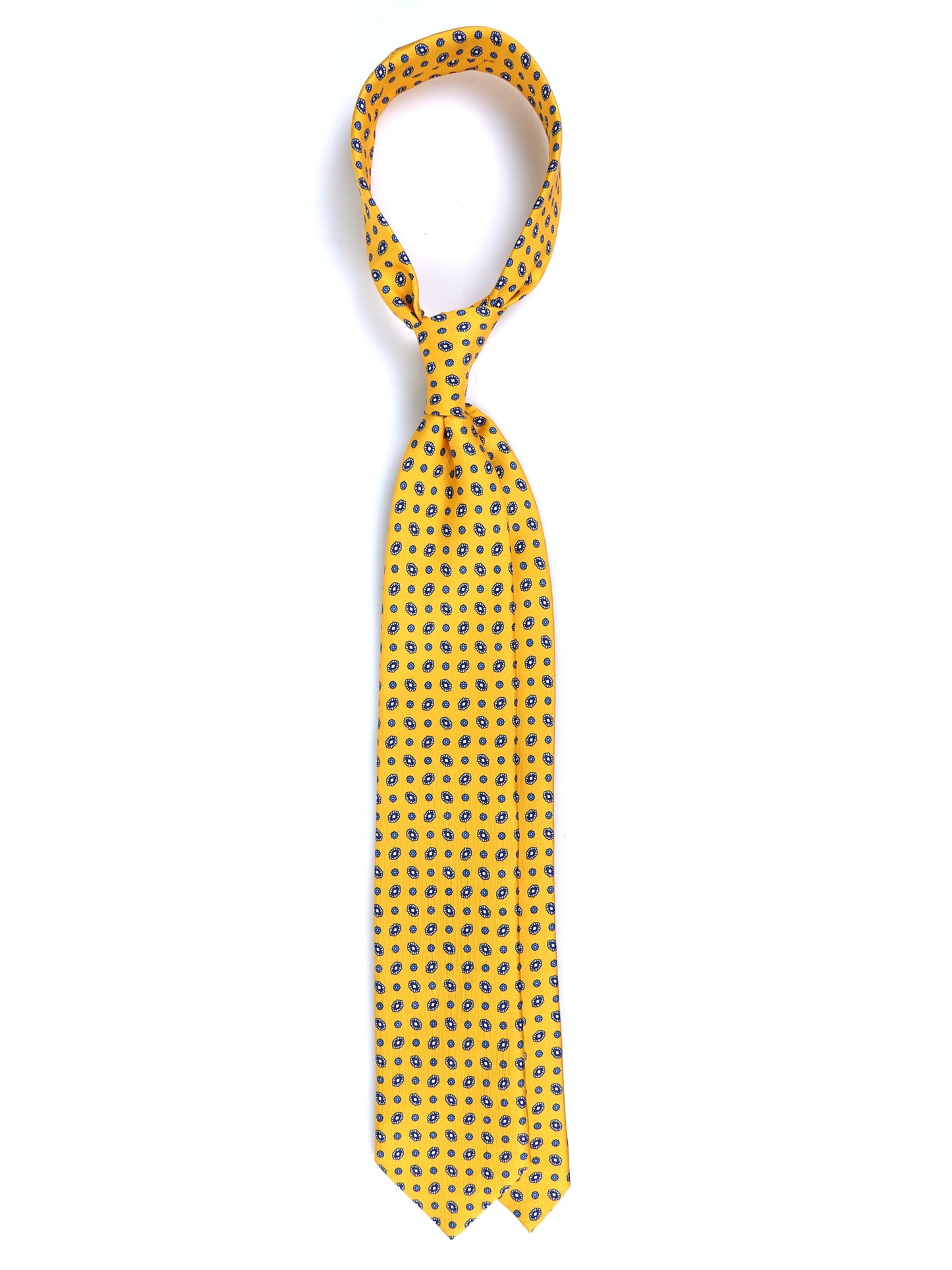 Yellow 3 Fold tie NADA Printed English Silk