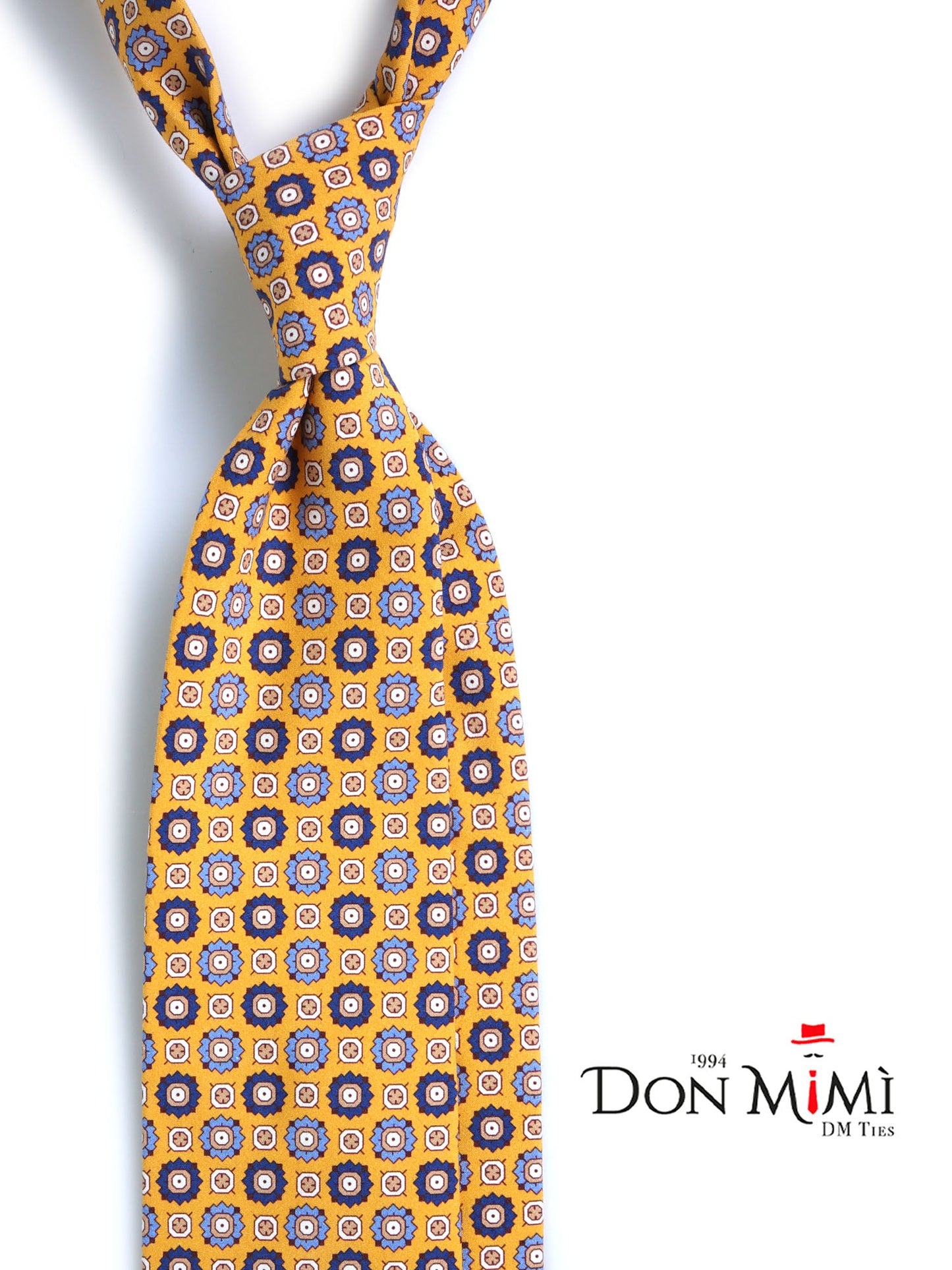 3 Fold tie Yellow FEMINI in Madder Silk