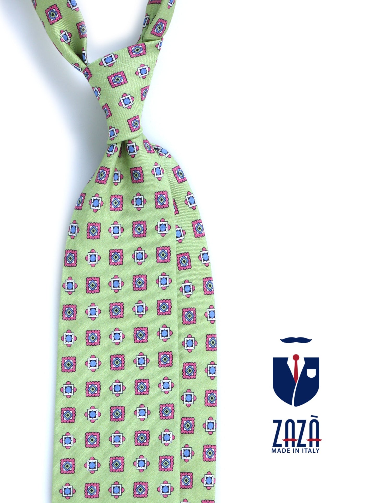 Green tailored untipped tie GIUSY in linen/silk
