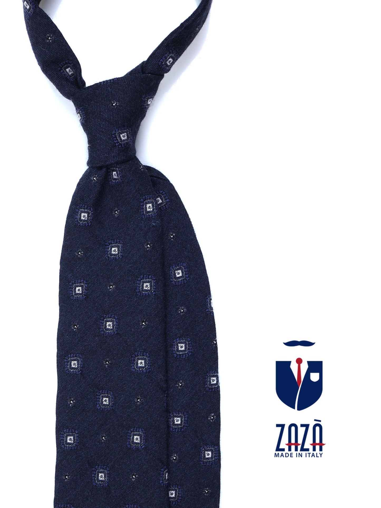 Blue Tie 3 Folds Unlined without Interior in Wool/Silk FATHER