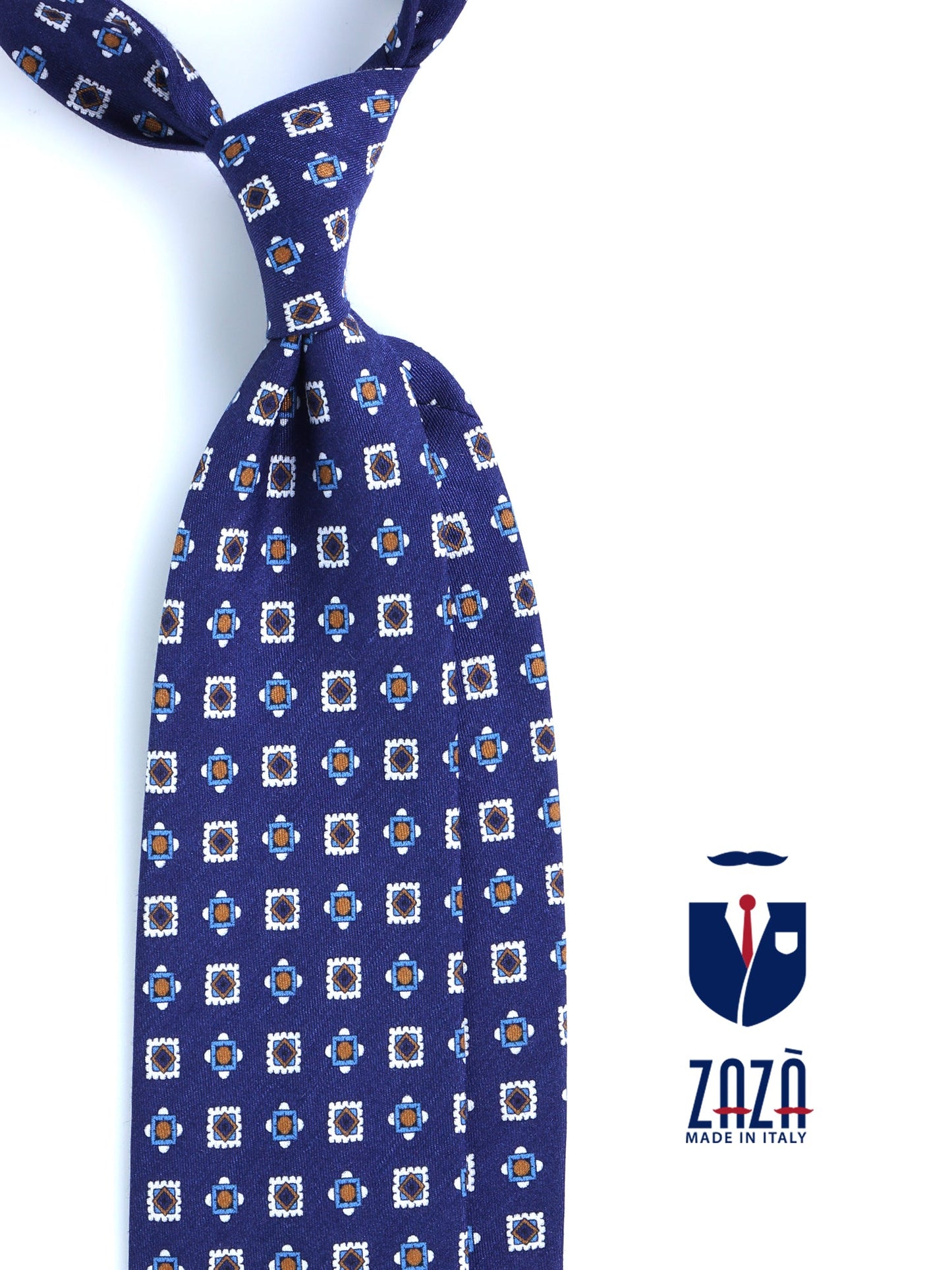 Blue tailored untipped tie GIUSY in linen/silk