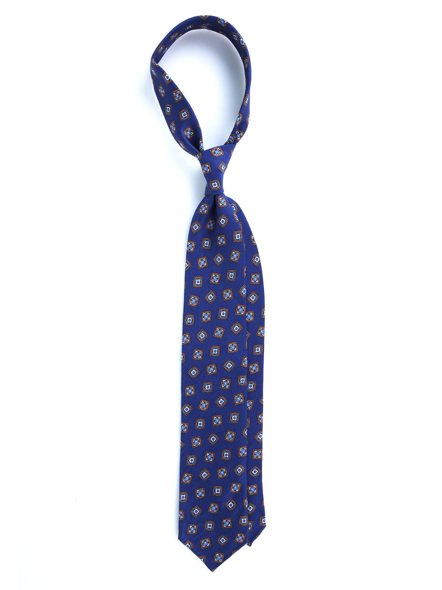 Blue tailored untipped tie SATURNIA in linen/silk