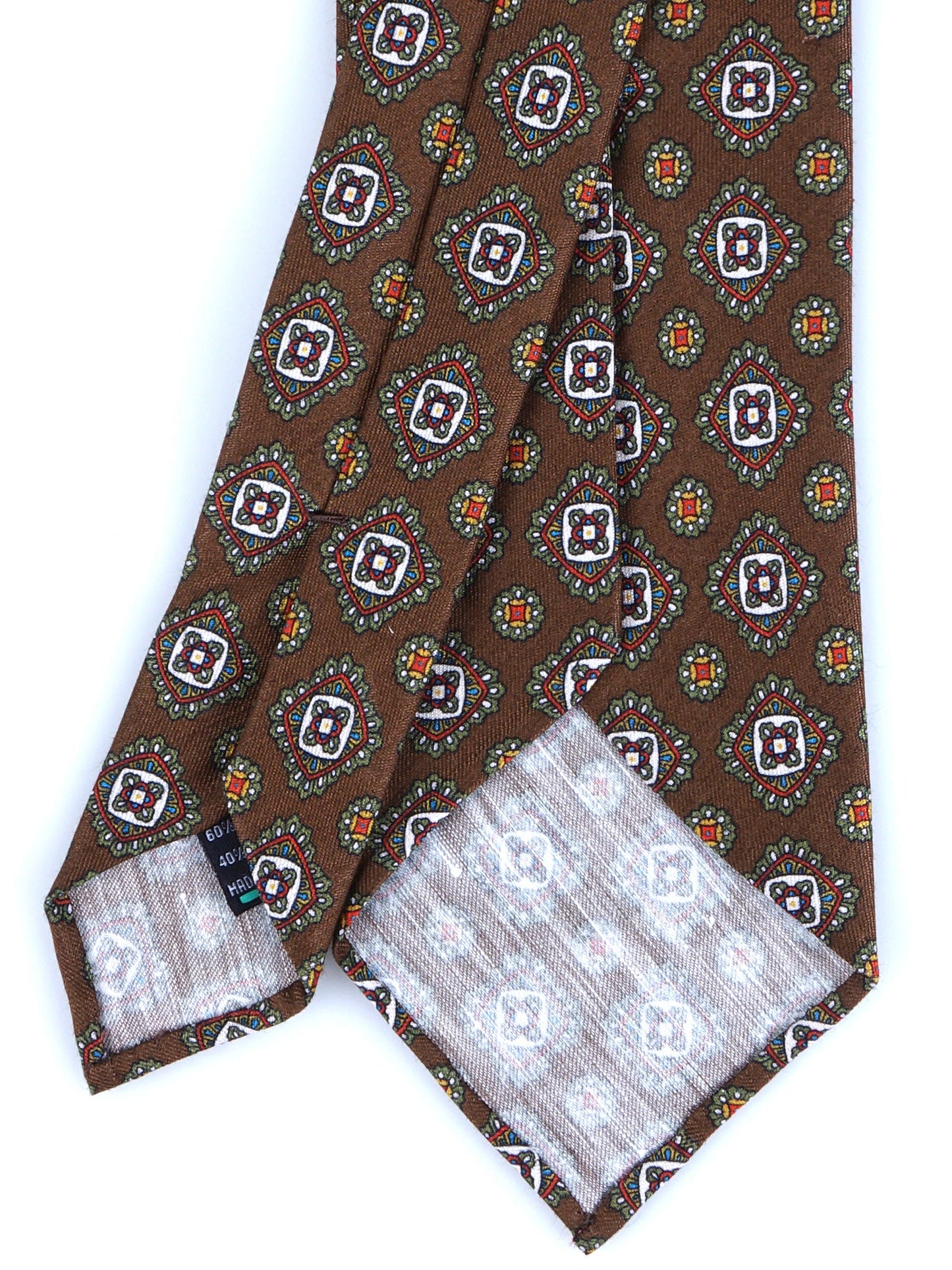 Brown tailored untipped tie MARIKA in linen/silk