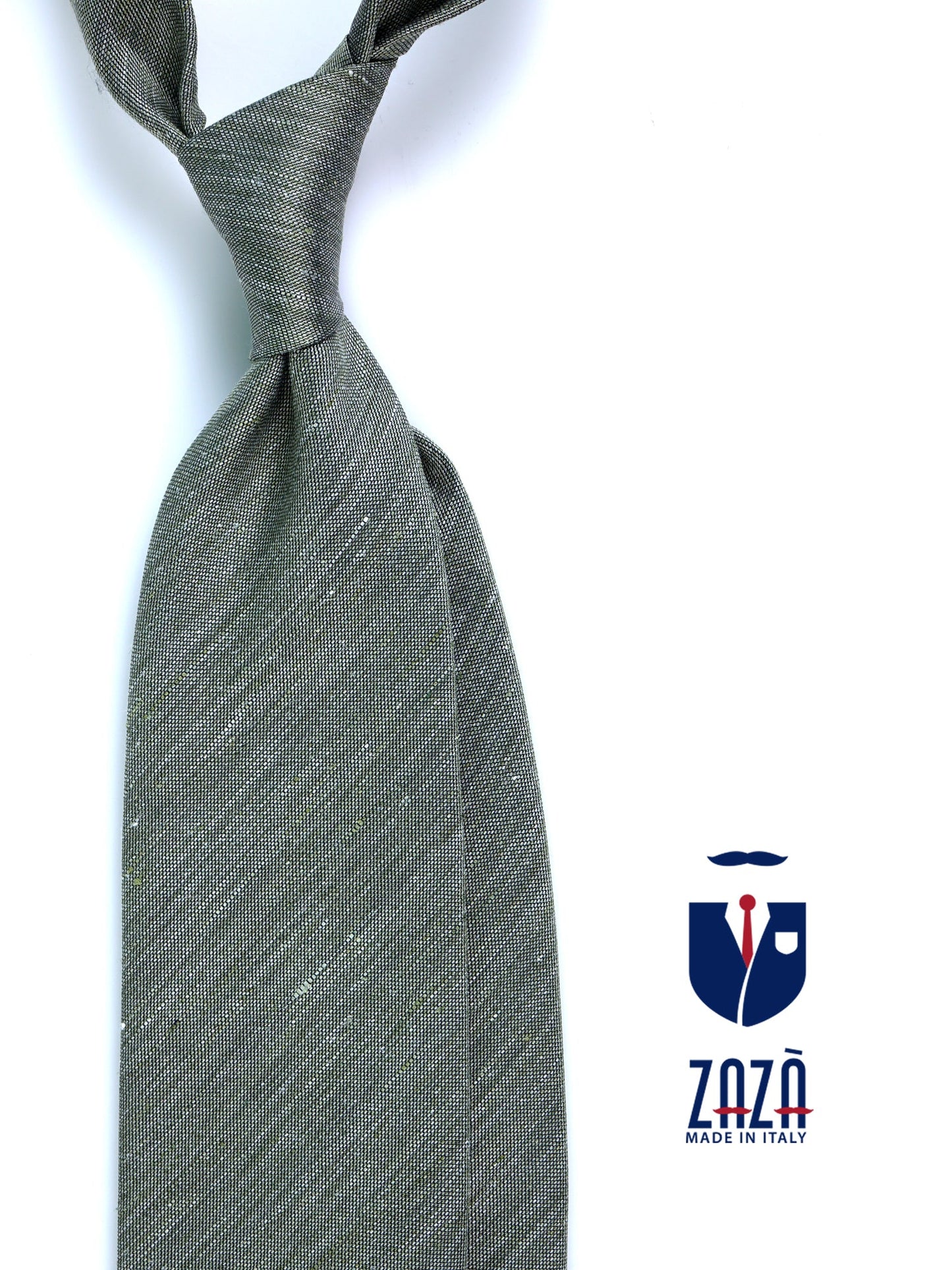 DAFNE unlined green tailored tie in linen/silk