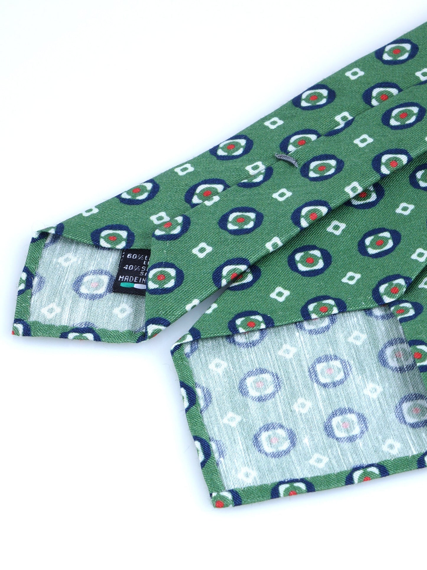 Green tailored untipped tie GEMINA in linen/silk