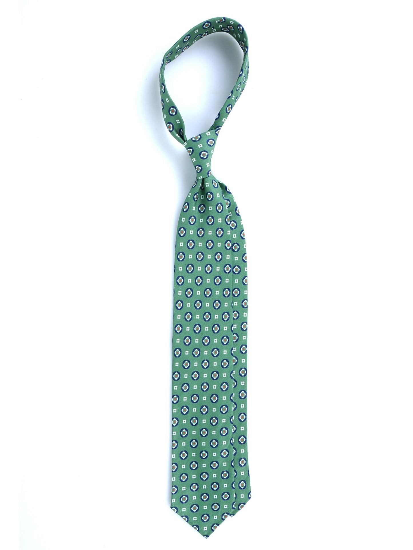 Green tailored untipped tie GEMINA in linen/silk