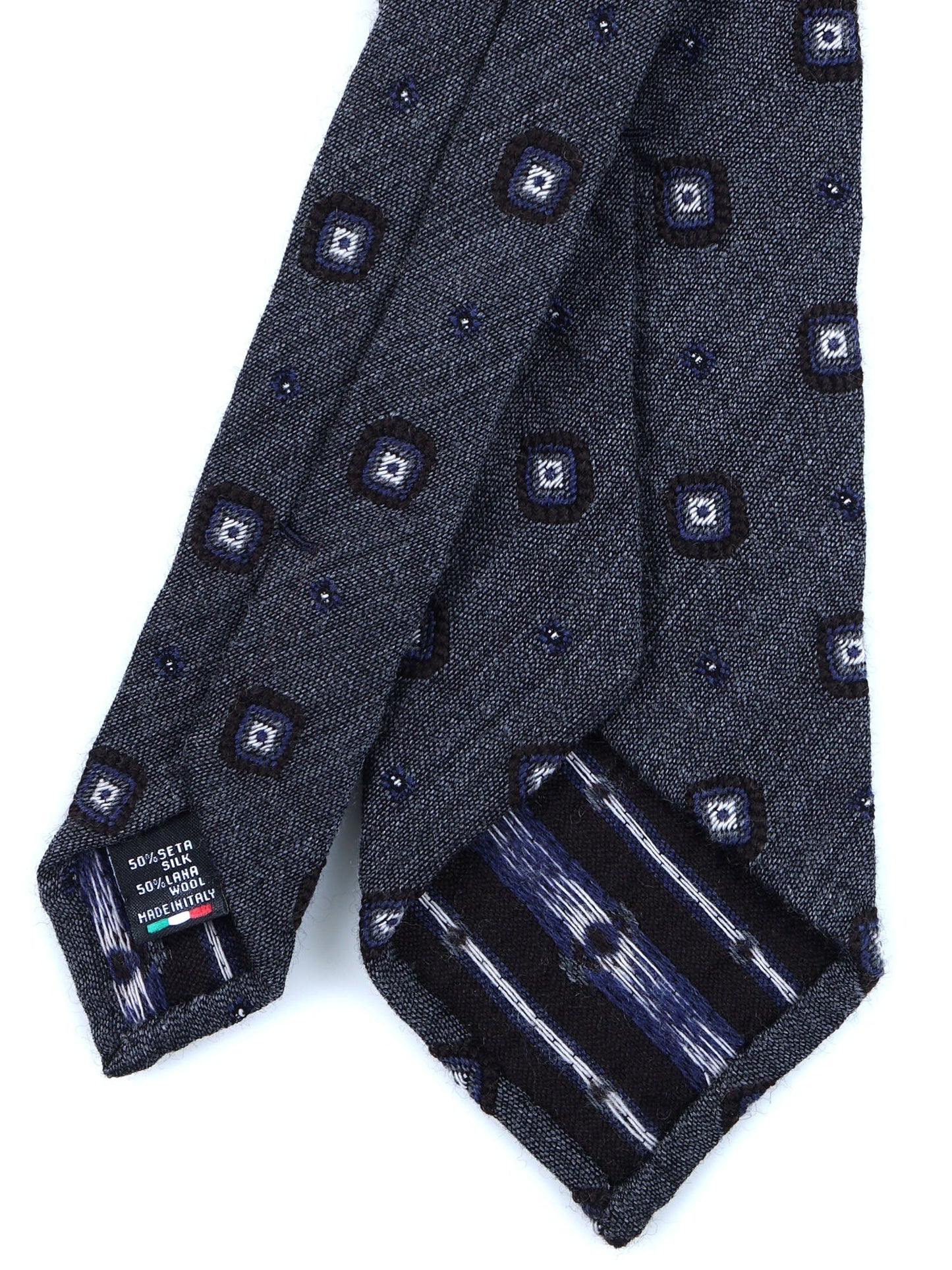 Gray 3 folds unlined tie without interior in wool/silk FATHER