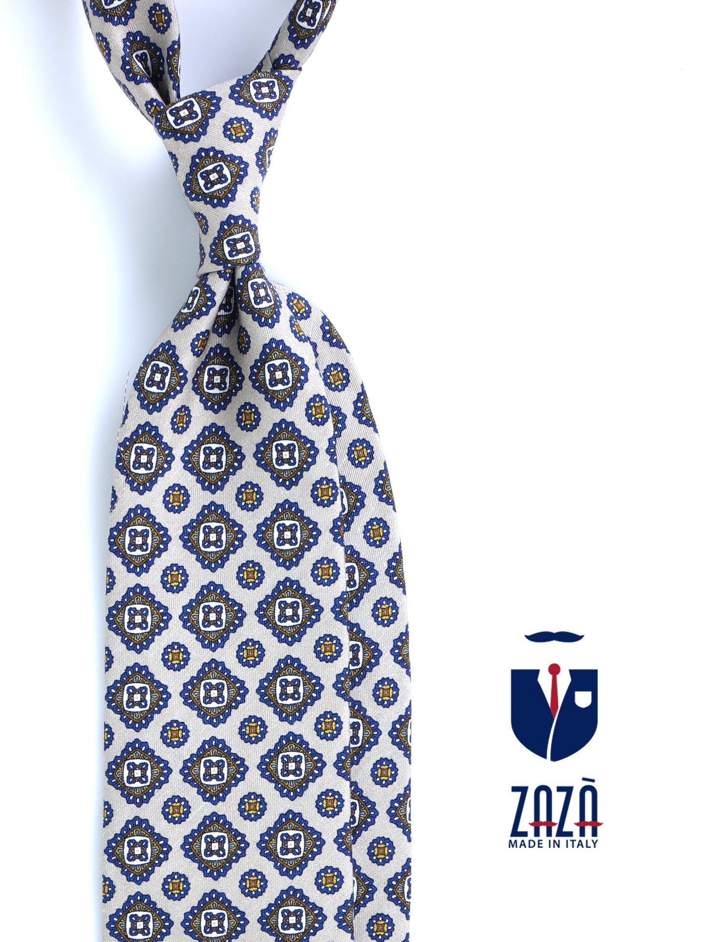 Beige tailored untipped tie MARIKA in linen/silk