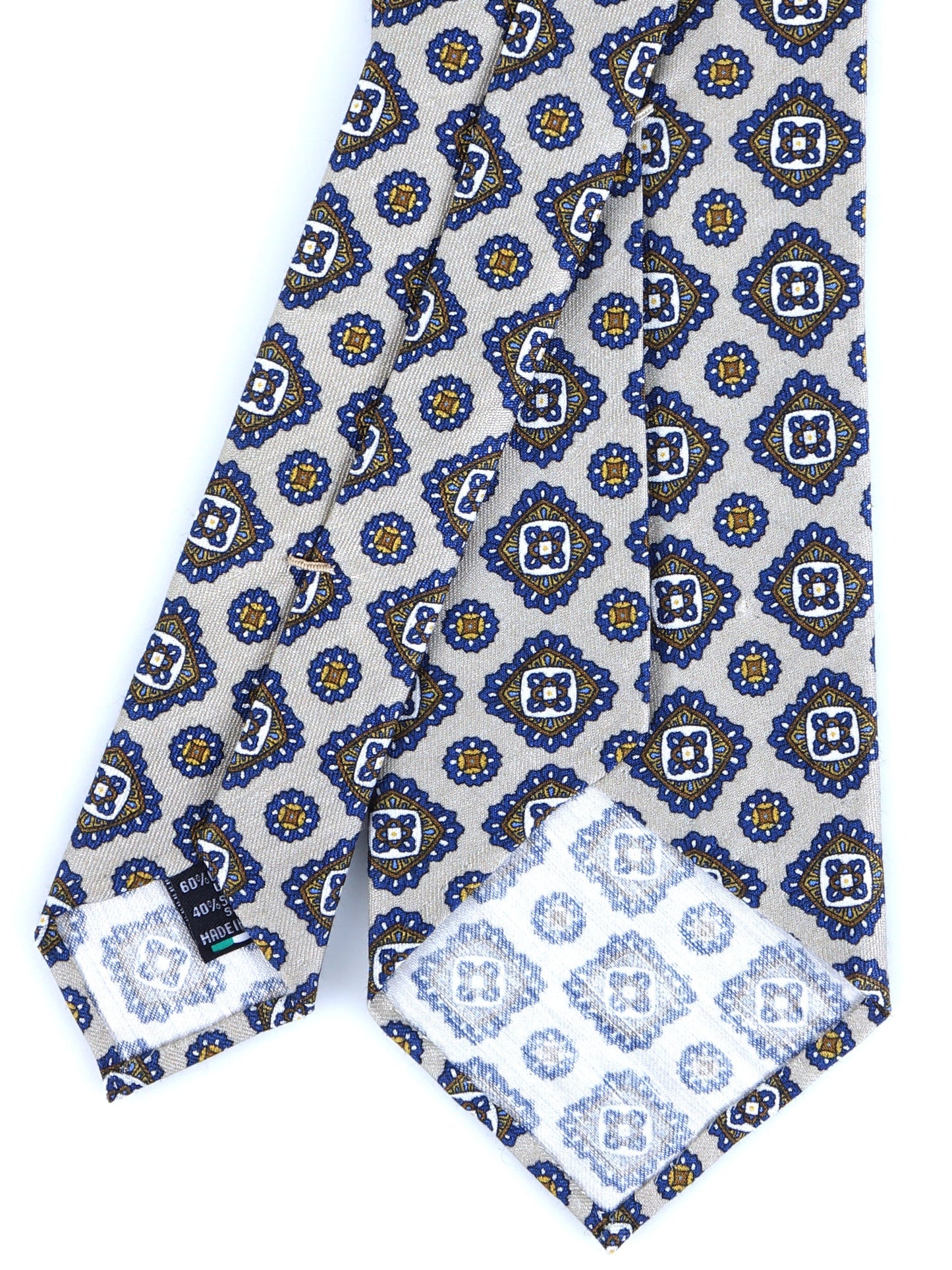 Beige tailored untipped tie MARIKA in linen/silk