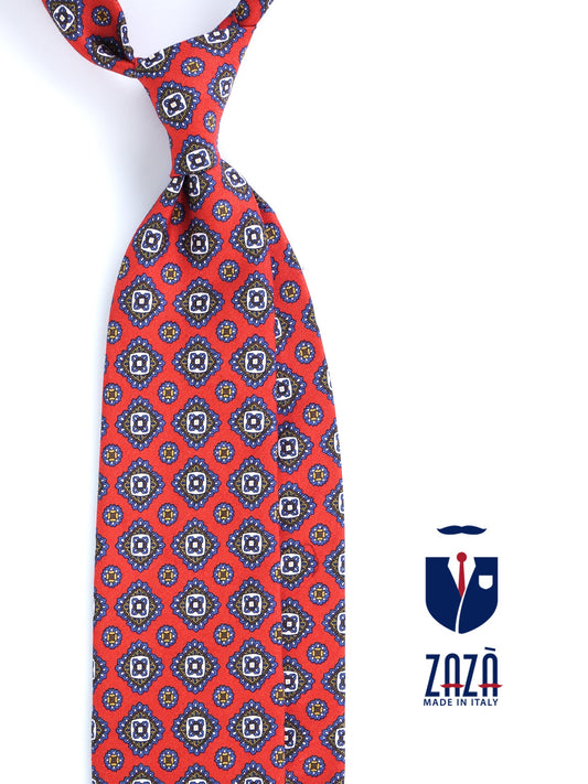 Red tailored untipped tie MARIKA in linen/silk