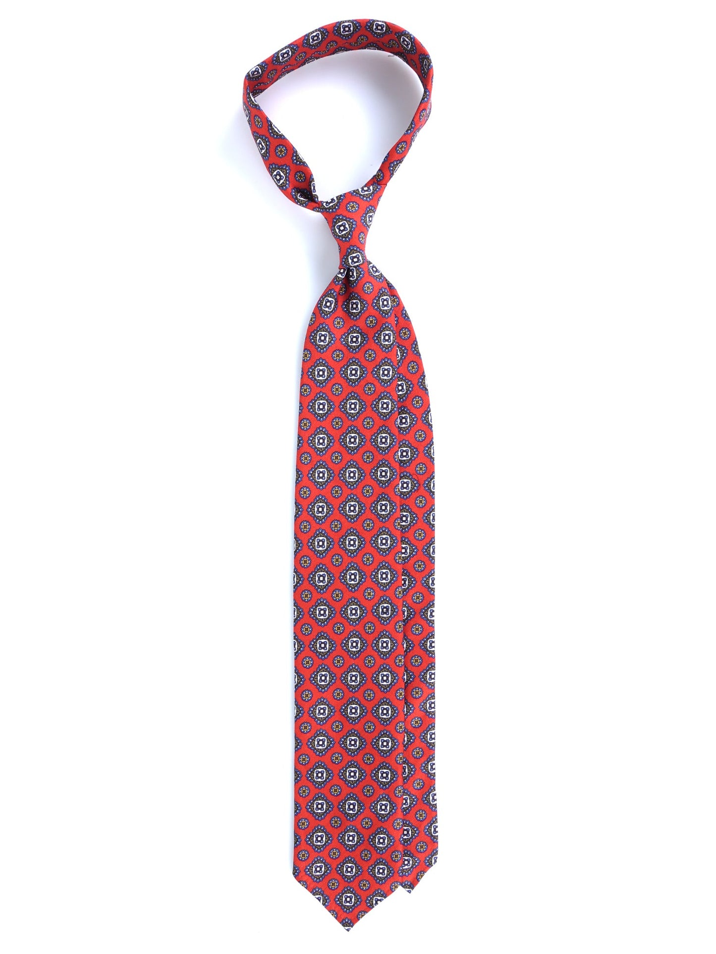 Red tailored untipped tie MARIKA in linen/silk