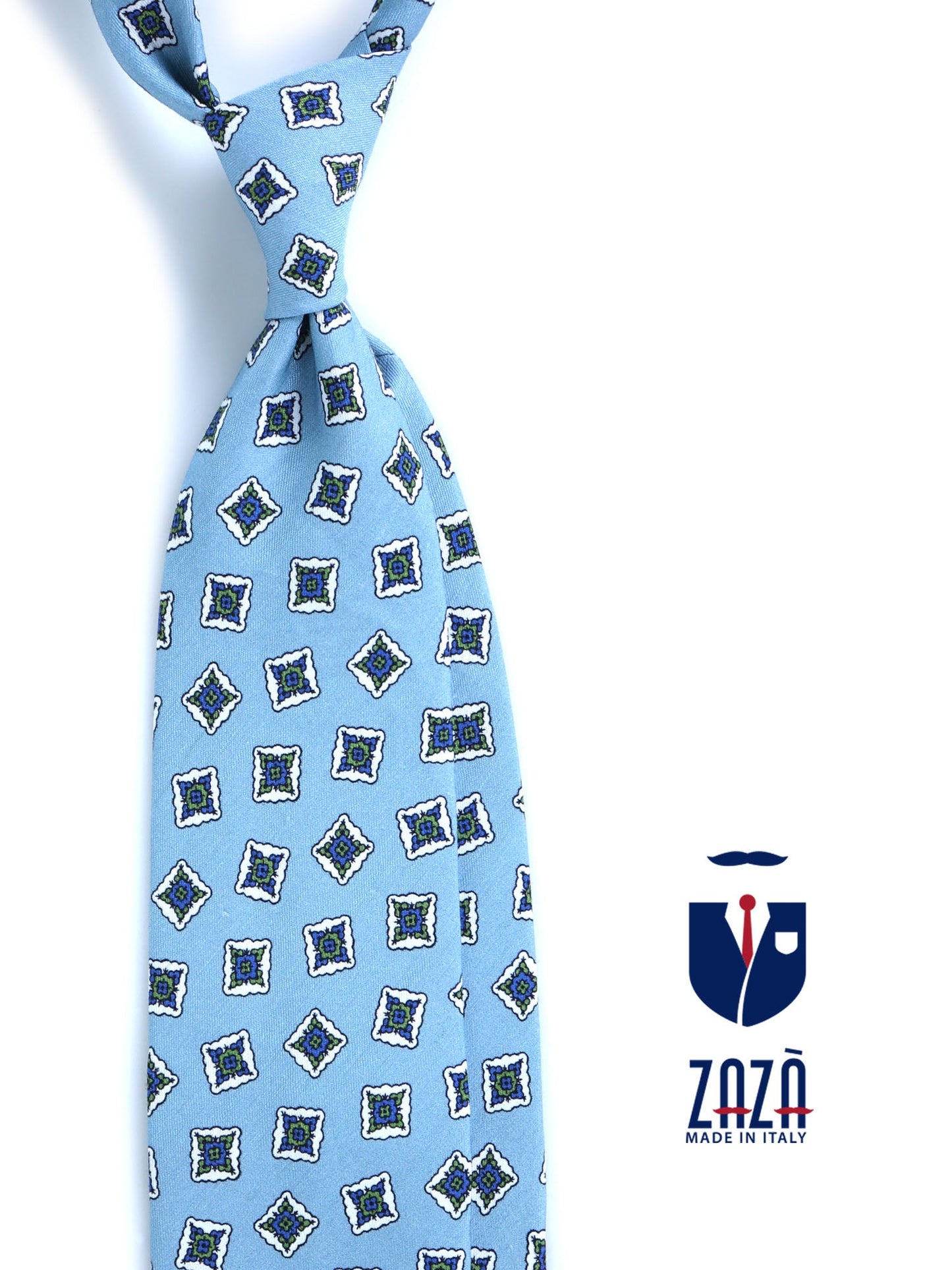 Light blue tailored untipped tie SATURNIA in linen/silk